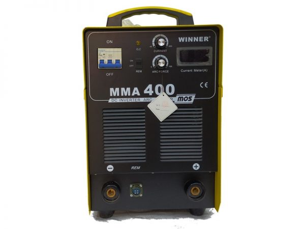 WINNER MMA-400 INDUSTRIAL MOSFET TYPE INVERTER ARC WELDING MACHINE WITH STANDARD ACCESSORIES, THREE PHASE 380 VOLTS, 400A COLOUR -YELLOW