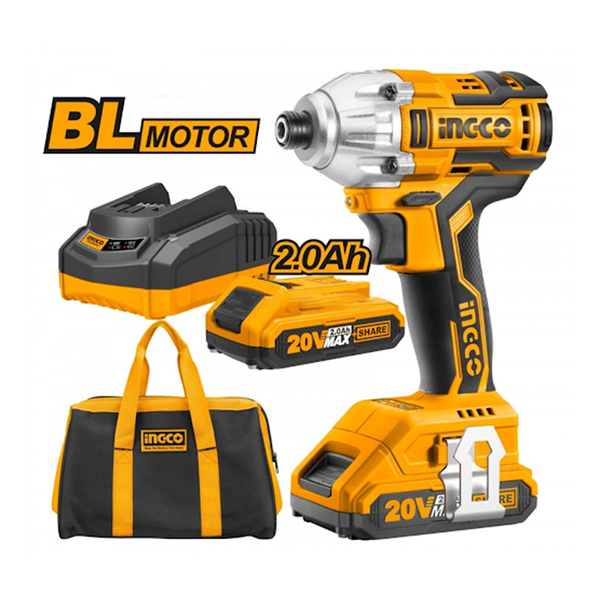 20V 2.0Ah 1-4 inch Lithium-ion Cordless Impact Driver Machine Ingco Brand CIRLI2002 ( Brushless with 2pcs Battery Pack)