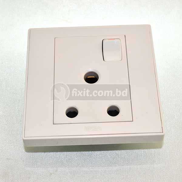 White Color 3 Round Pin Single Inlet Switch Socket