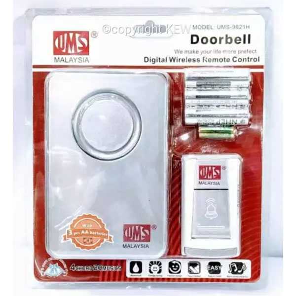 Silver Color Digital Wireless Remote Control Door bell Malaysia Brand Easy Installation with 3pcs AA Batteries