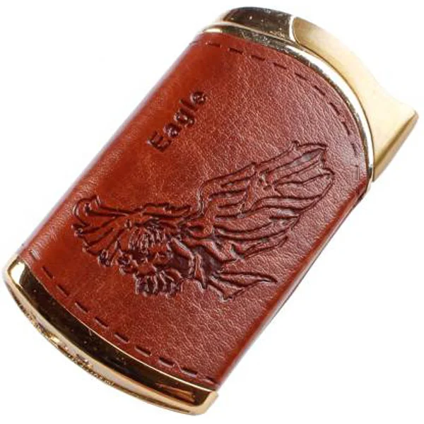 Windproof Brown Leather Finish Eagle Embossed Lighter ( Pocket Lighter)