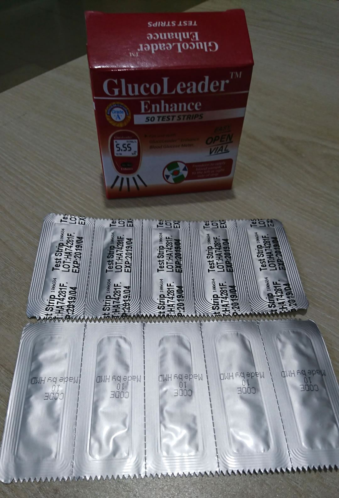 Glucoleader Red Glucose Test Strips in Aluminium Foil Pack (10pcs)