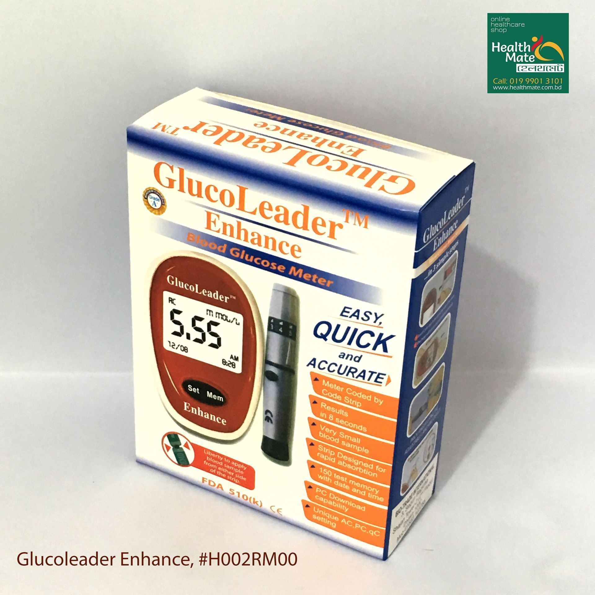 Glucoleader Enhance Red, Automatic Blood Glucose Meter