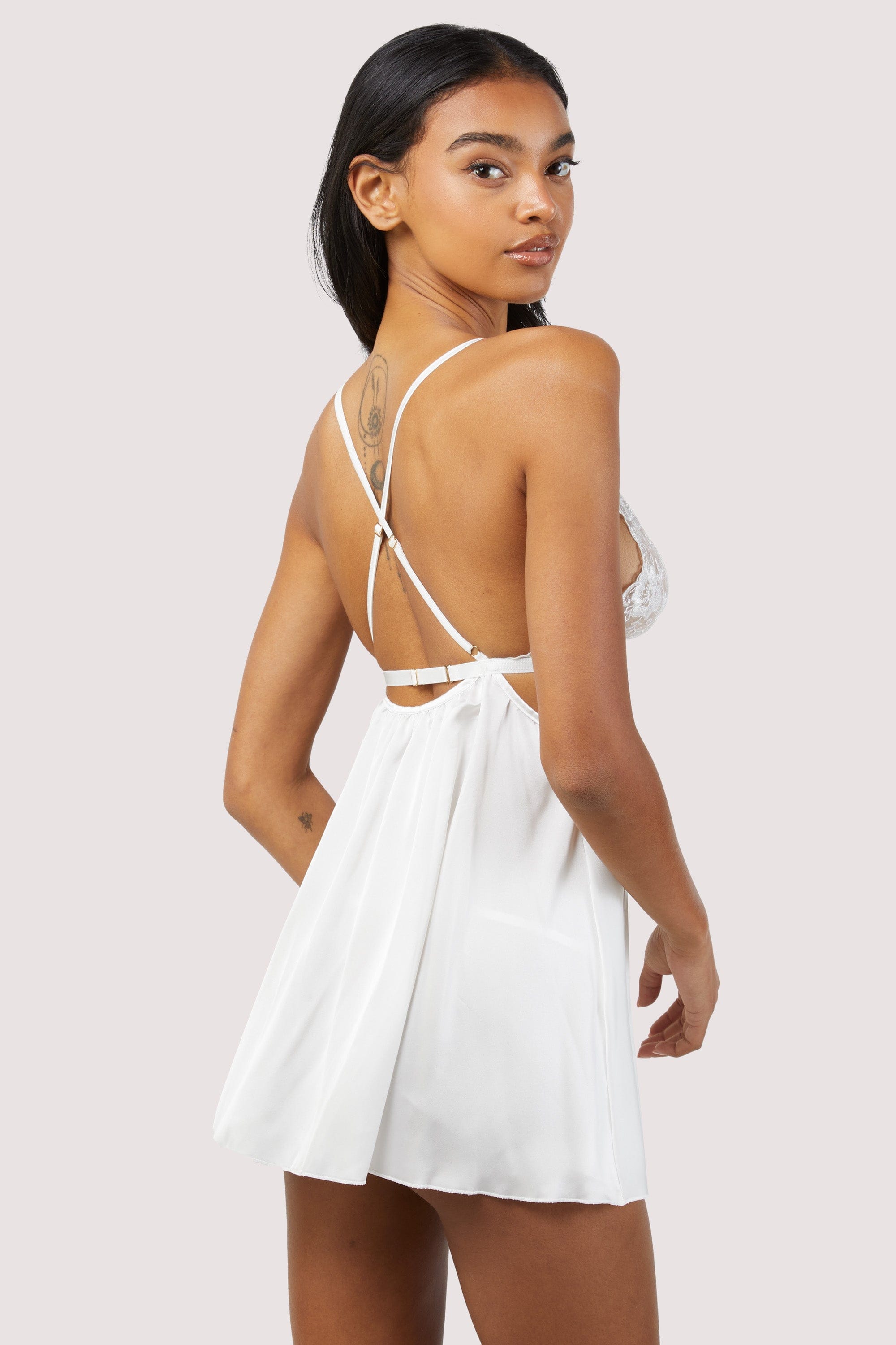 Lola White Satin Babydoll and Thong Set thumbnail 2