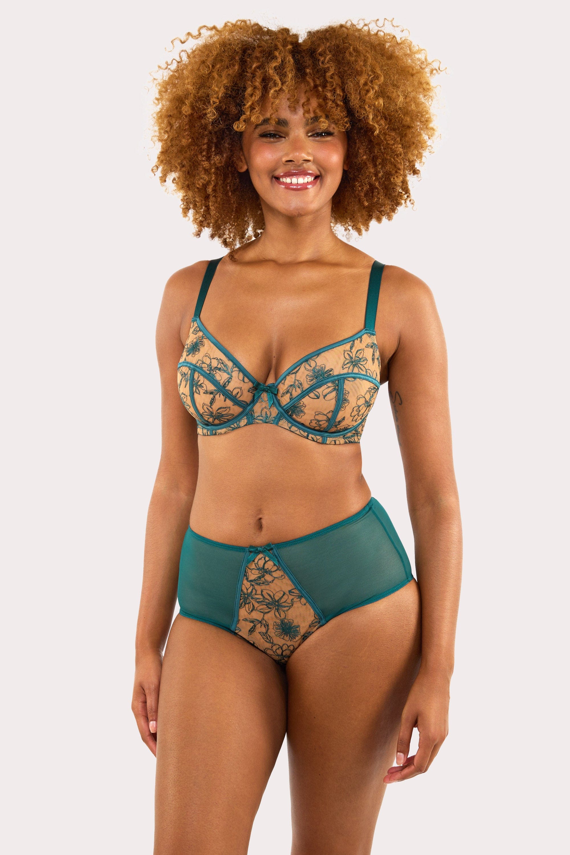 Olivia Teal Contrast Embroidery High Waist Brief thumbnail 3