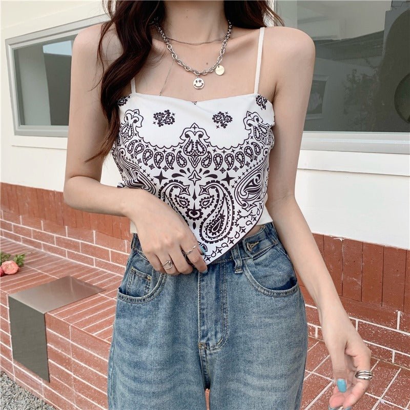 Summer Irregular Pattern Design Camisole Women's Outerwear  Belly Pocket Top thumbnail 2