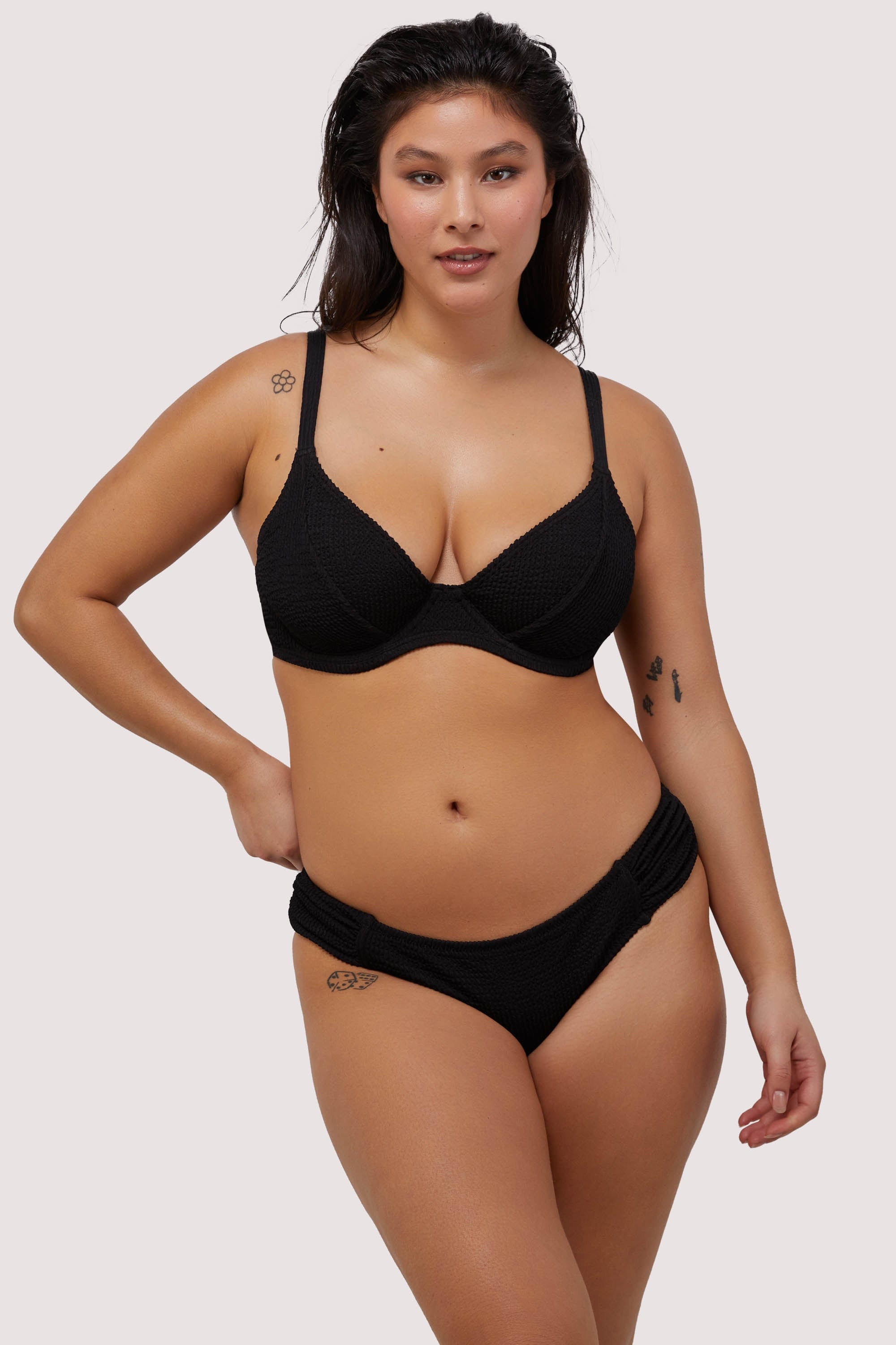 Black Textured Wired Plunge Bikini Top thumbnail 3