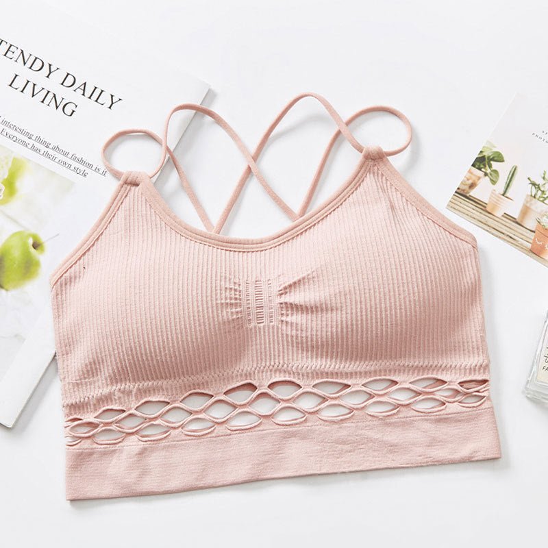 Seamless Fishnet Cut-out Wrap Summer Friendly Women's Sports Bra thumbnail 3