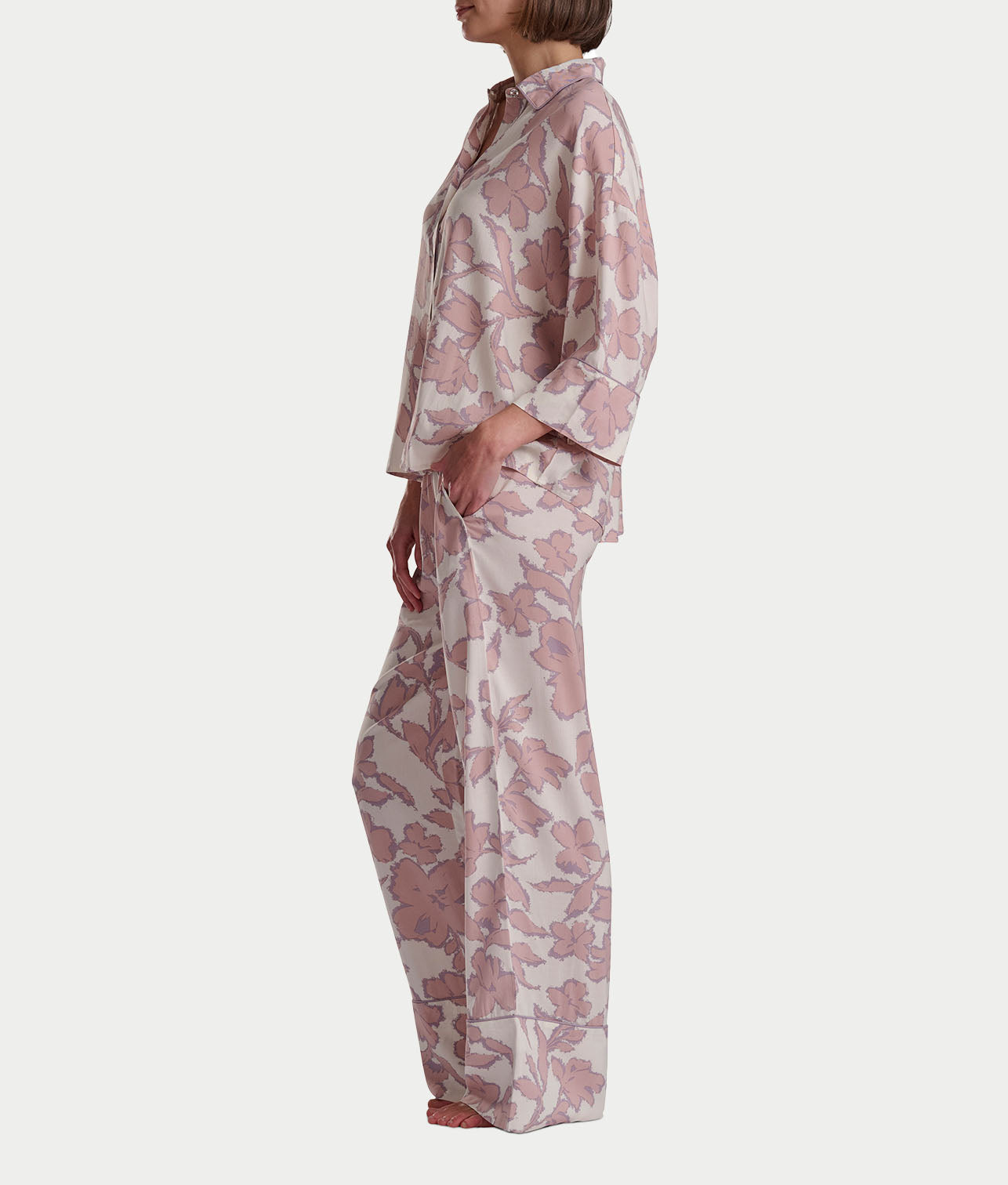 Woven 3/4 Sleeve Button-Down Top and Long Pant Set thumbnail 3