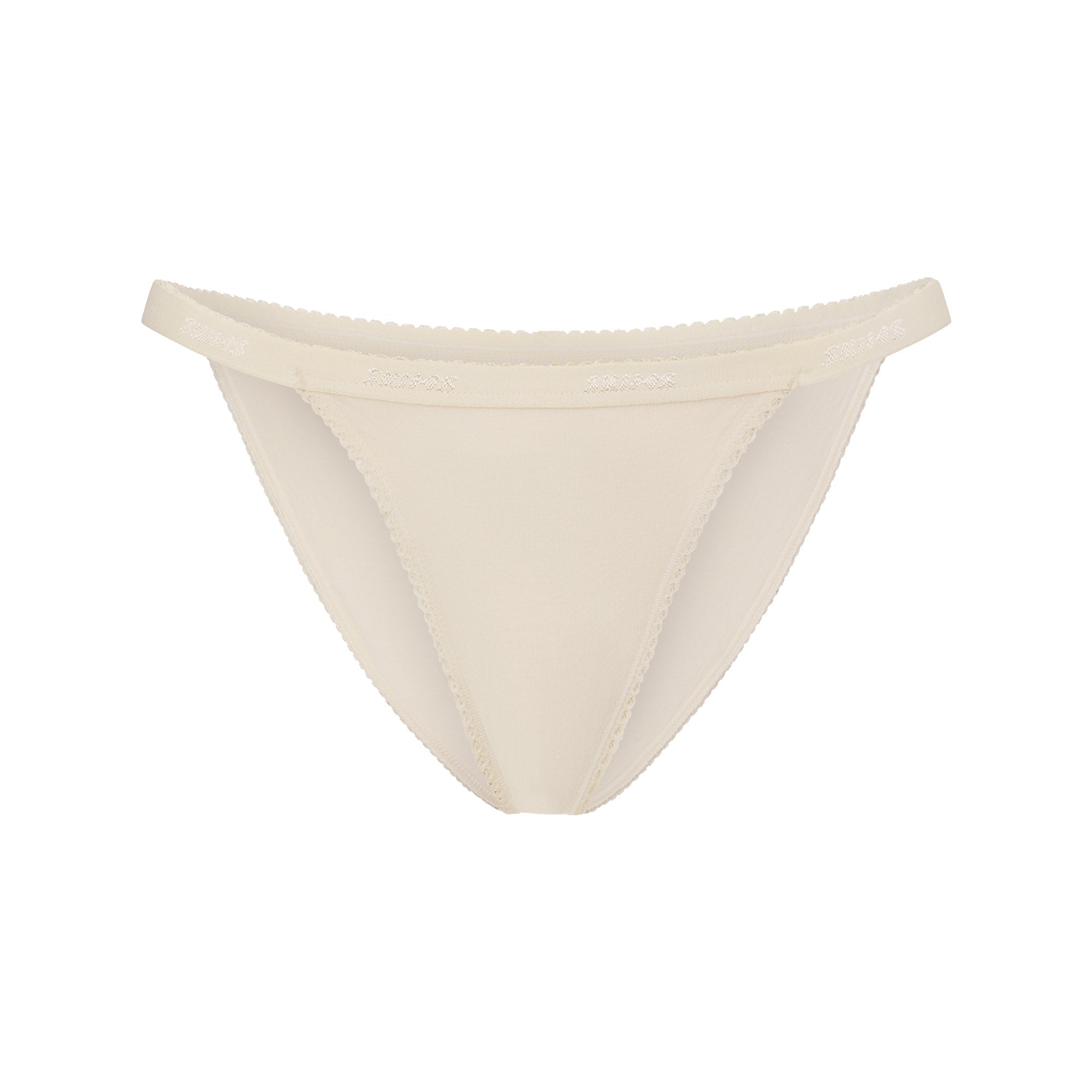 LIGHTWEIGHT COTTON LOGO PICOT STRING BIKINI | BUTTER TONAL