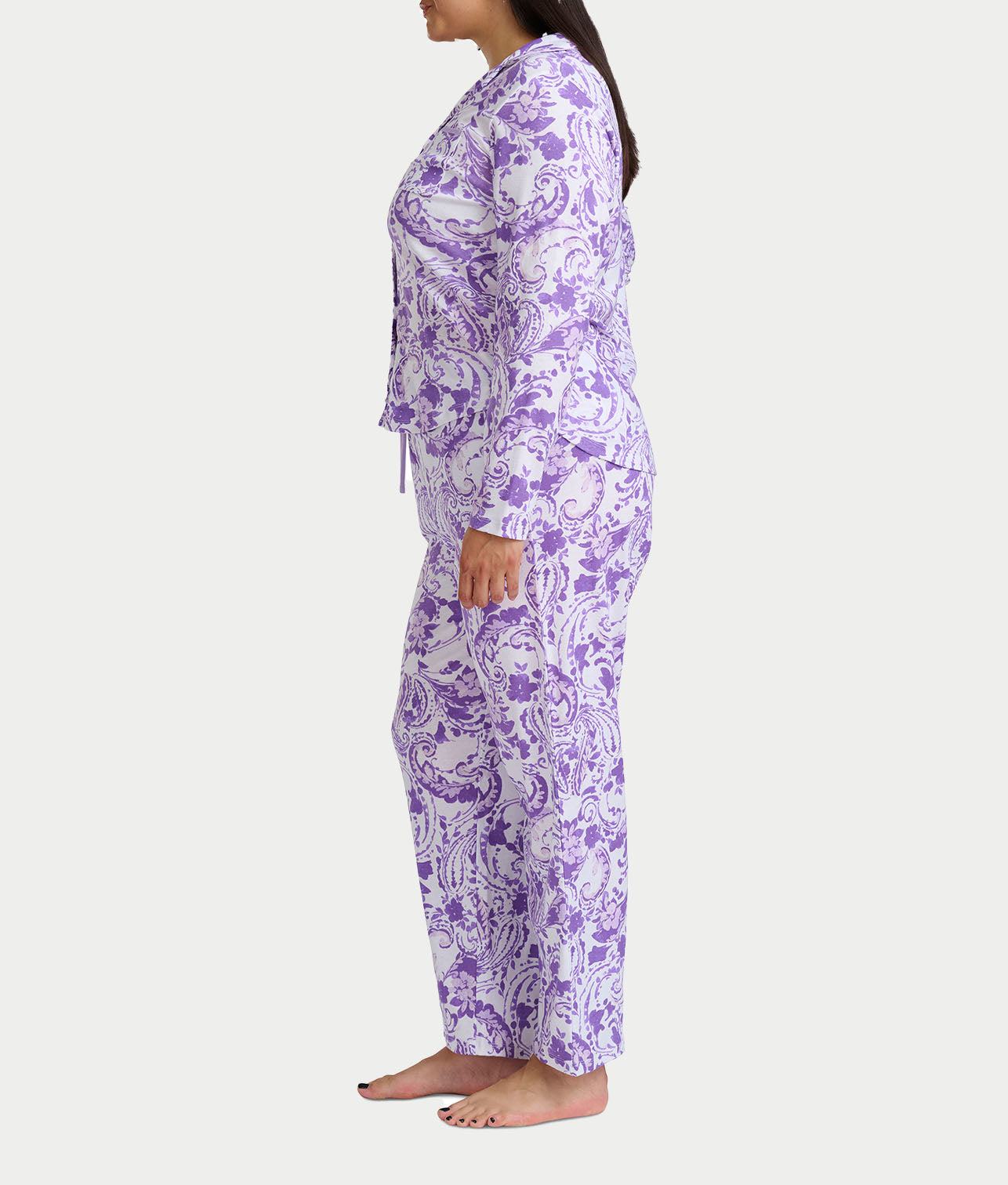Paisley Fusion Knit Pajama Set with Satin thumbnail 3