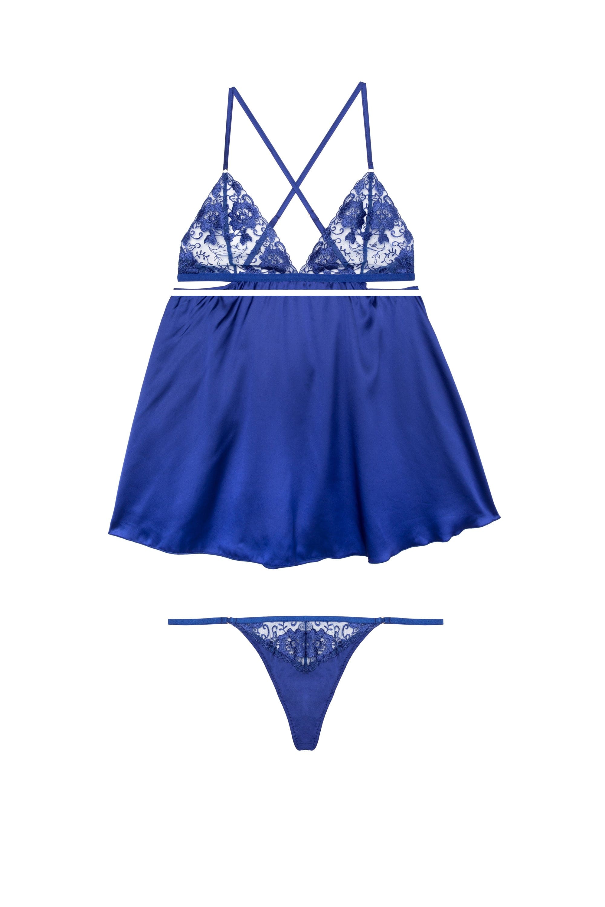 Lola Electric Blue Satin Babydoll and Thong Set thumbnail 3