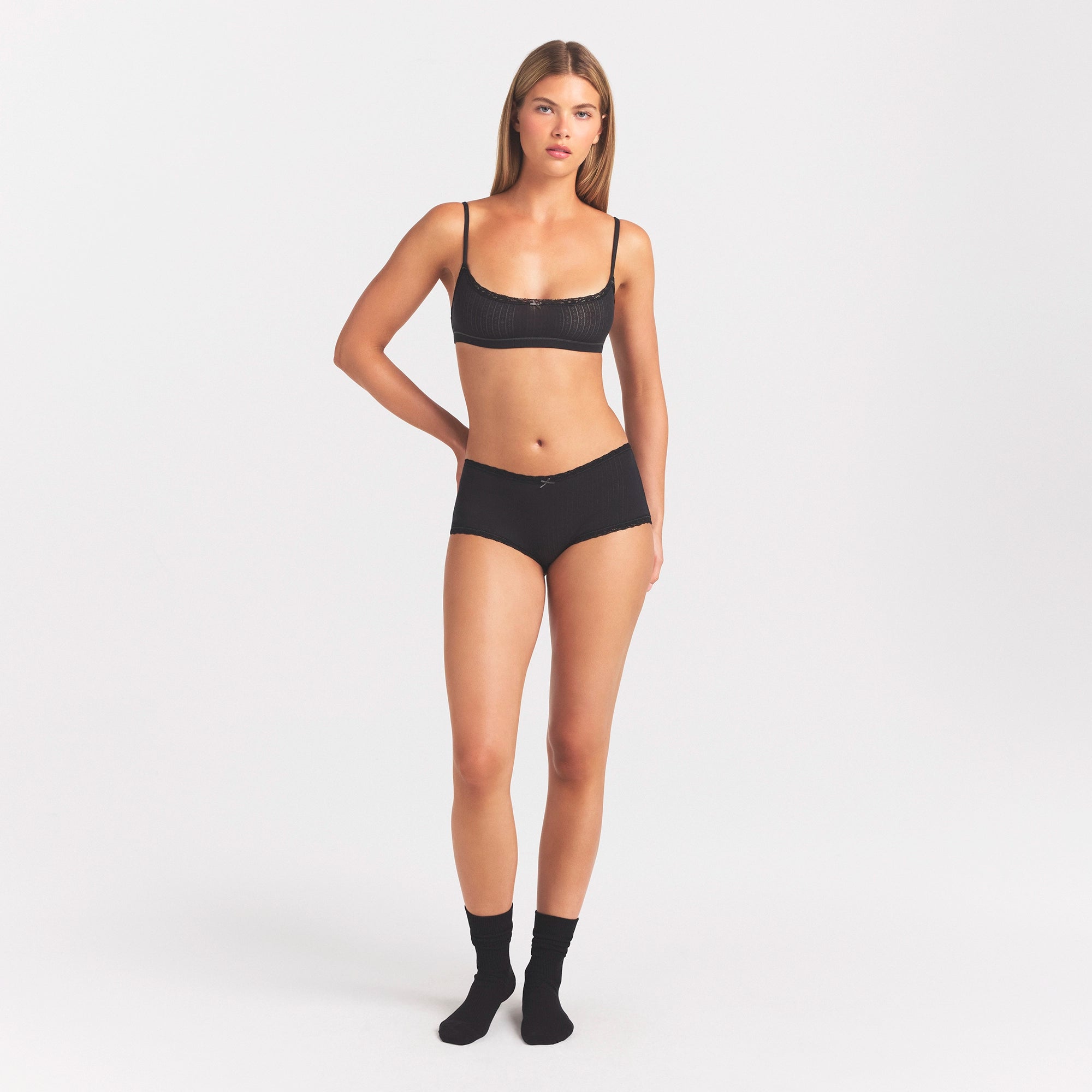 LIGHTWEIGHT COTTON POINTELLE LACE BOY SHORT | SOOT TONAL thumbnail 2