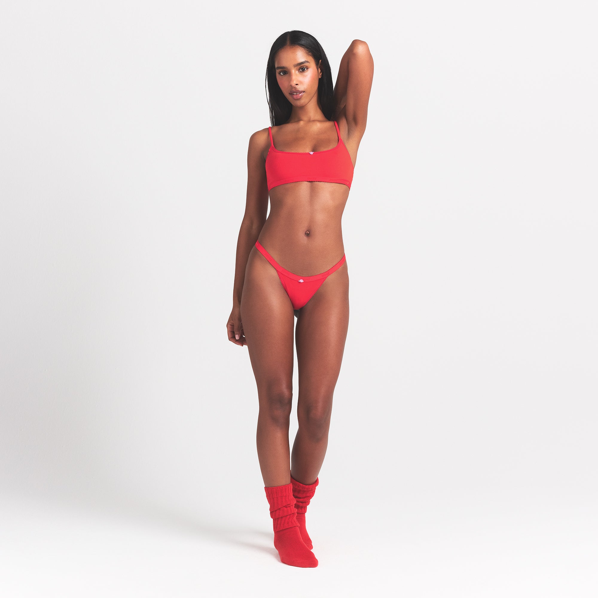 LIGHTWEIGHT COTTON LOGO PICOT THONG | RUBY TONAL thumbnail 2