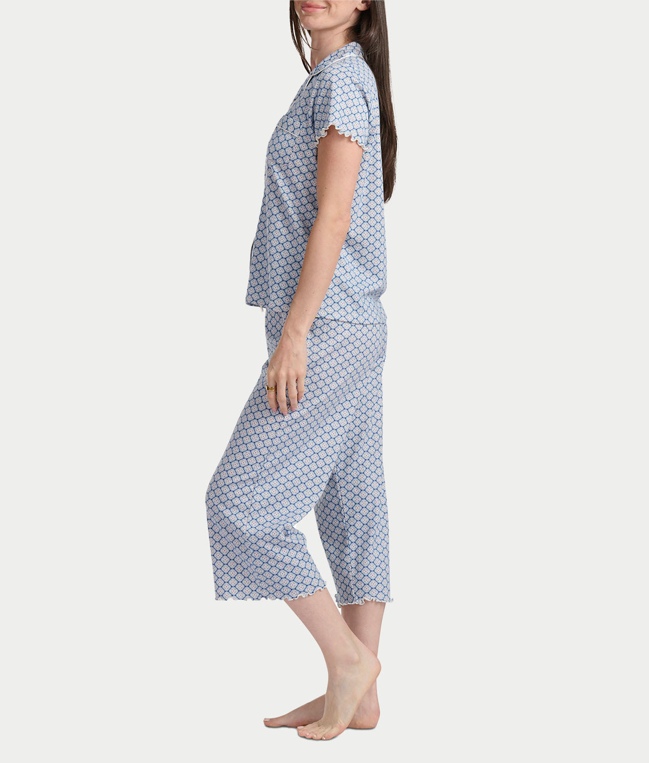 Notch Collar Knit Capri Pajama Set thumbnail 3