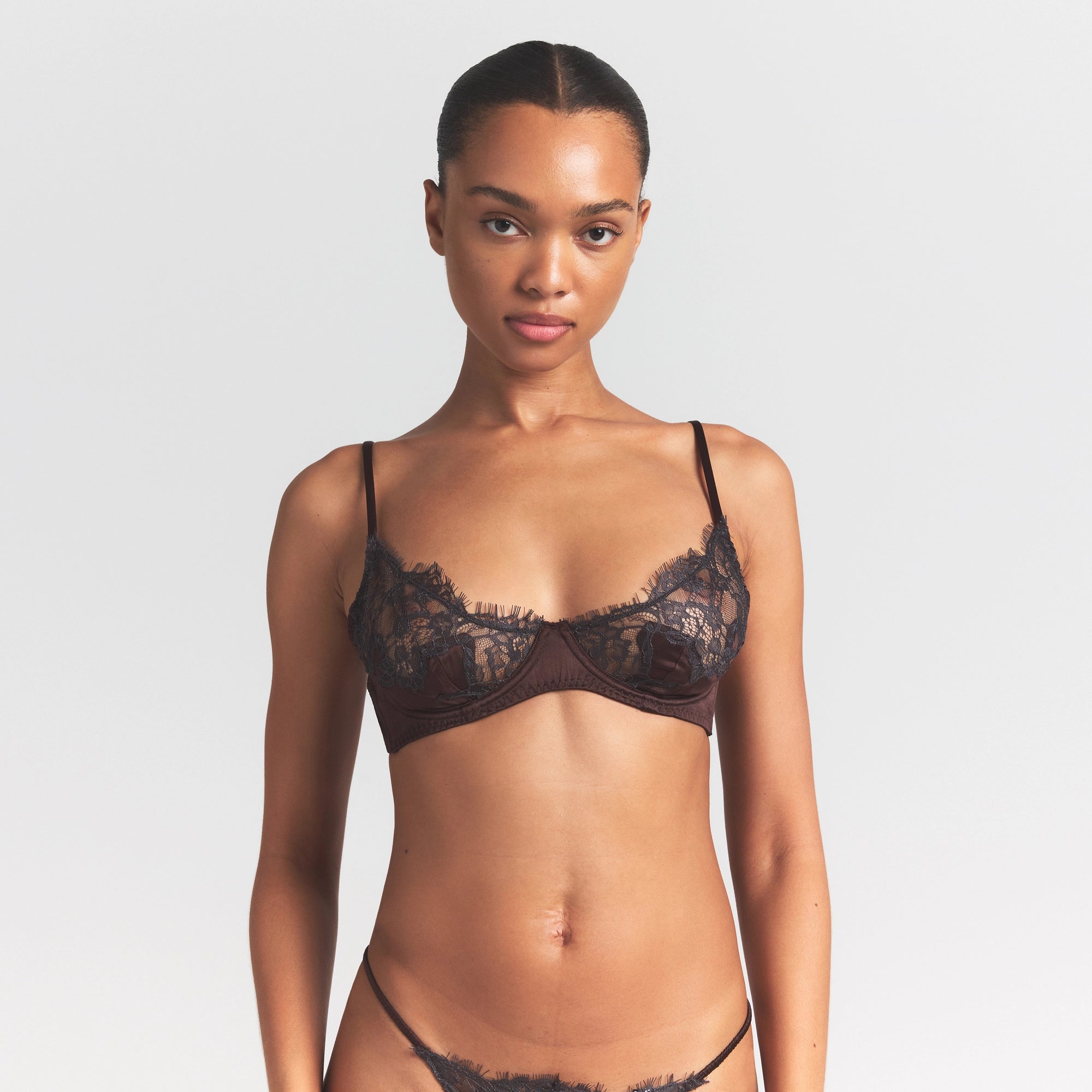 SILK LACE UNLINED DEMI BRA | ESPRESSO CONTRAST thumbnail 3