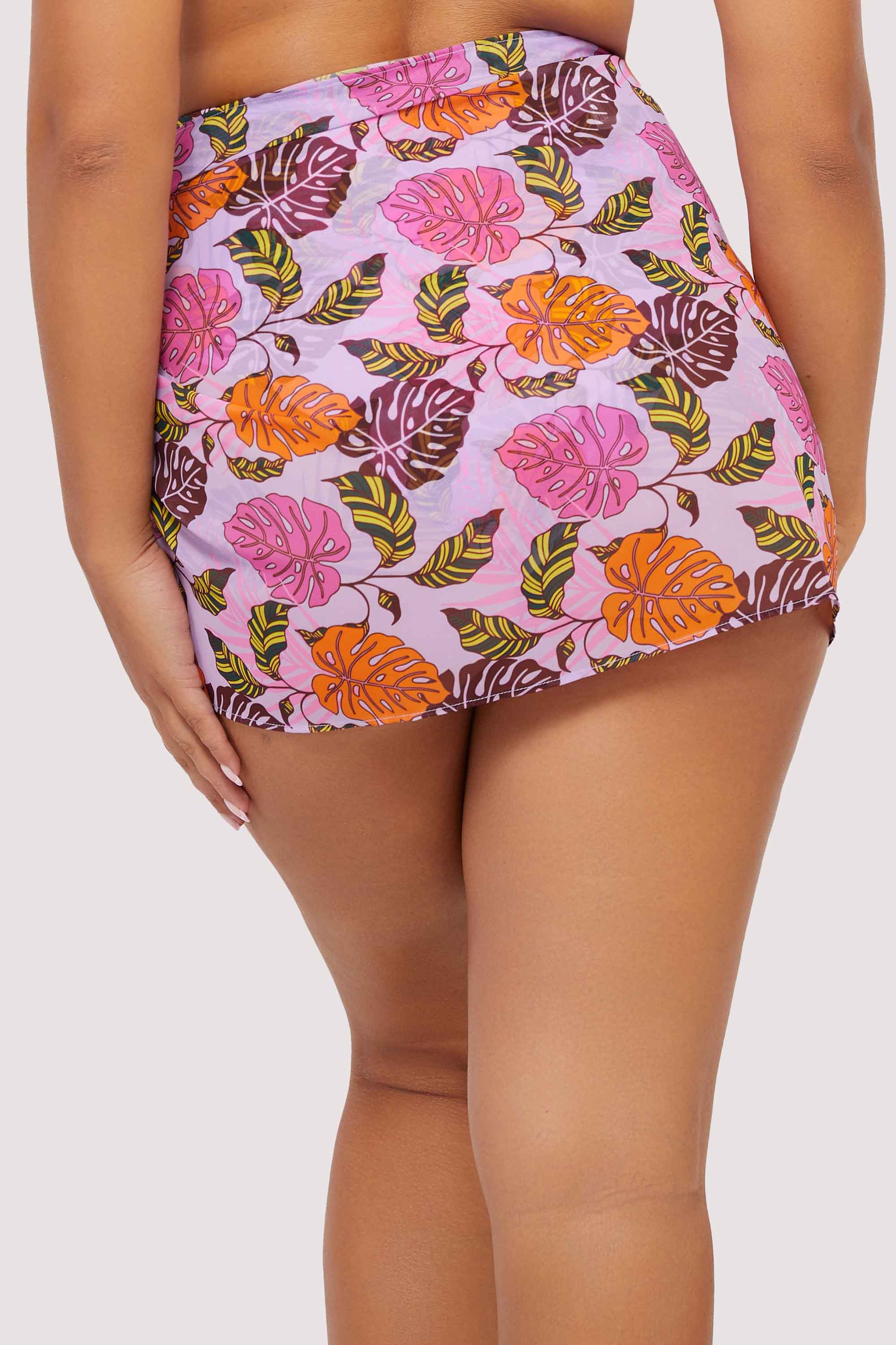 Riley Mix & Match Pink Palm Print Tie Side Sarong thumbnail 3