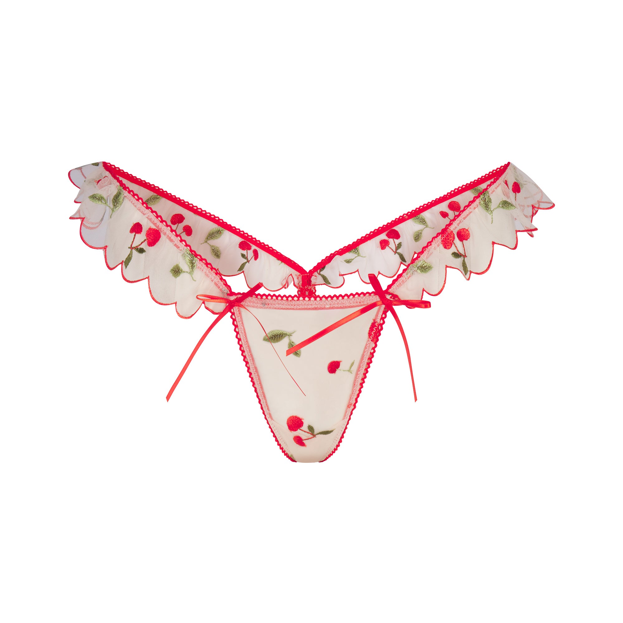 EMBROIDERED TULLE BUTTERFLY THONG | PRIMROSE CHERRY TULLE
