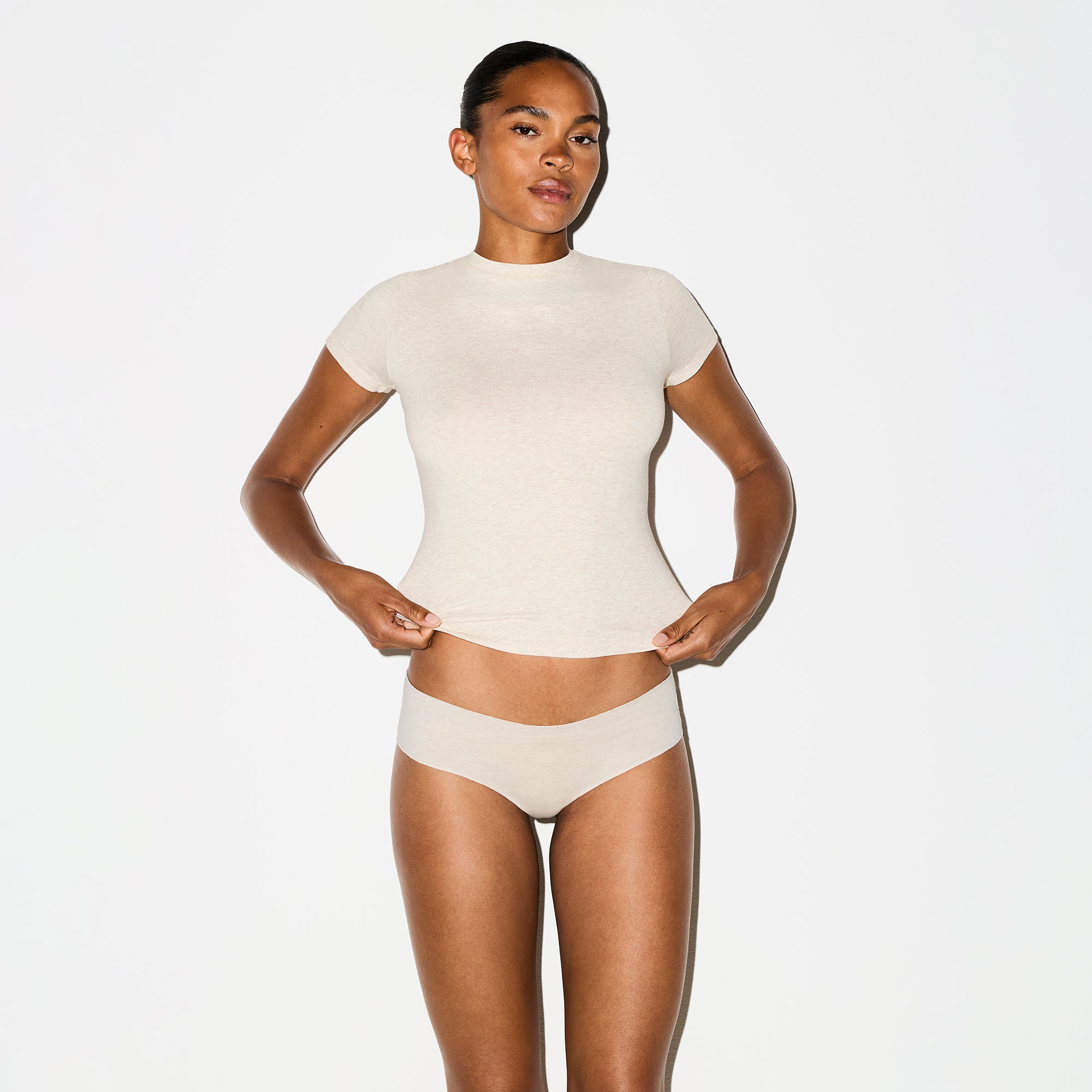 LIGHTWEIGHT COTTON RUCHED BACK HIPSTER | OATMEAL HEATHER thumbnail 3