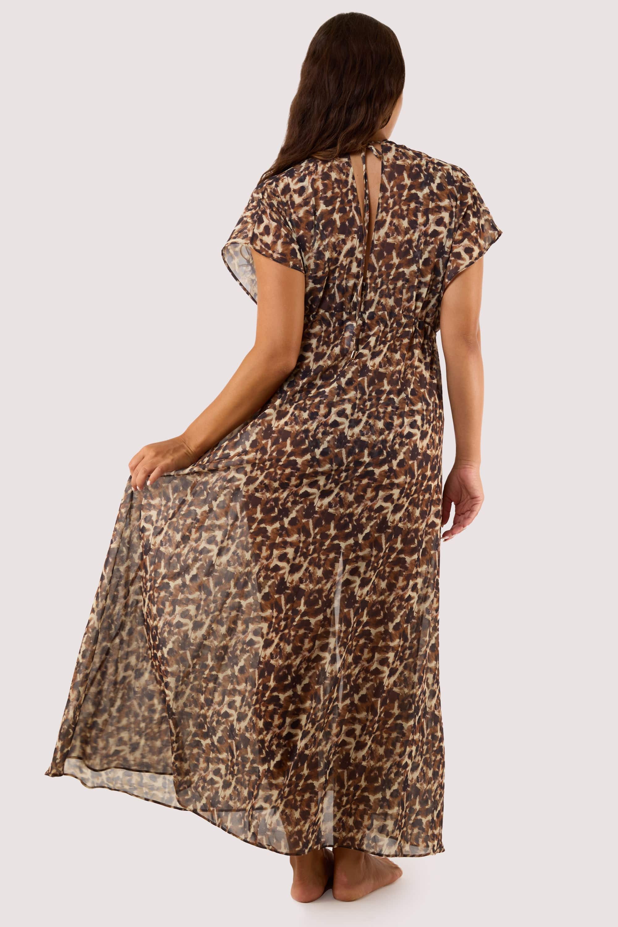 Zarah Animal Print Georgette Long Beach Kaftan thumbnail 3