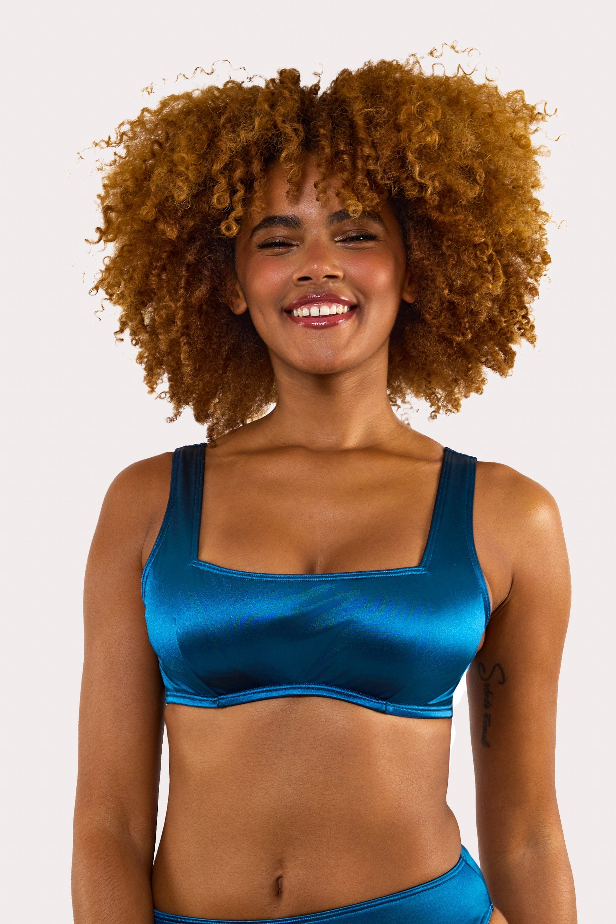 Kylie Teal Fuller Bust Square Neck Crop Top thumbnail 2
