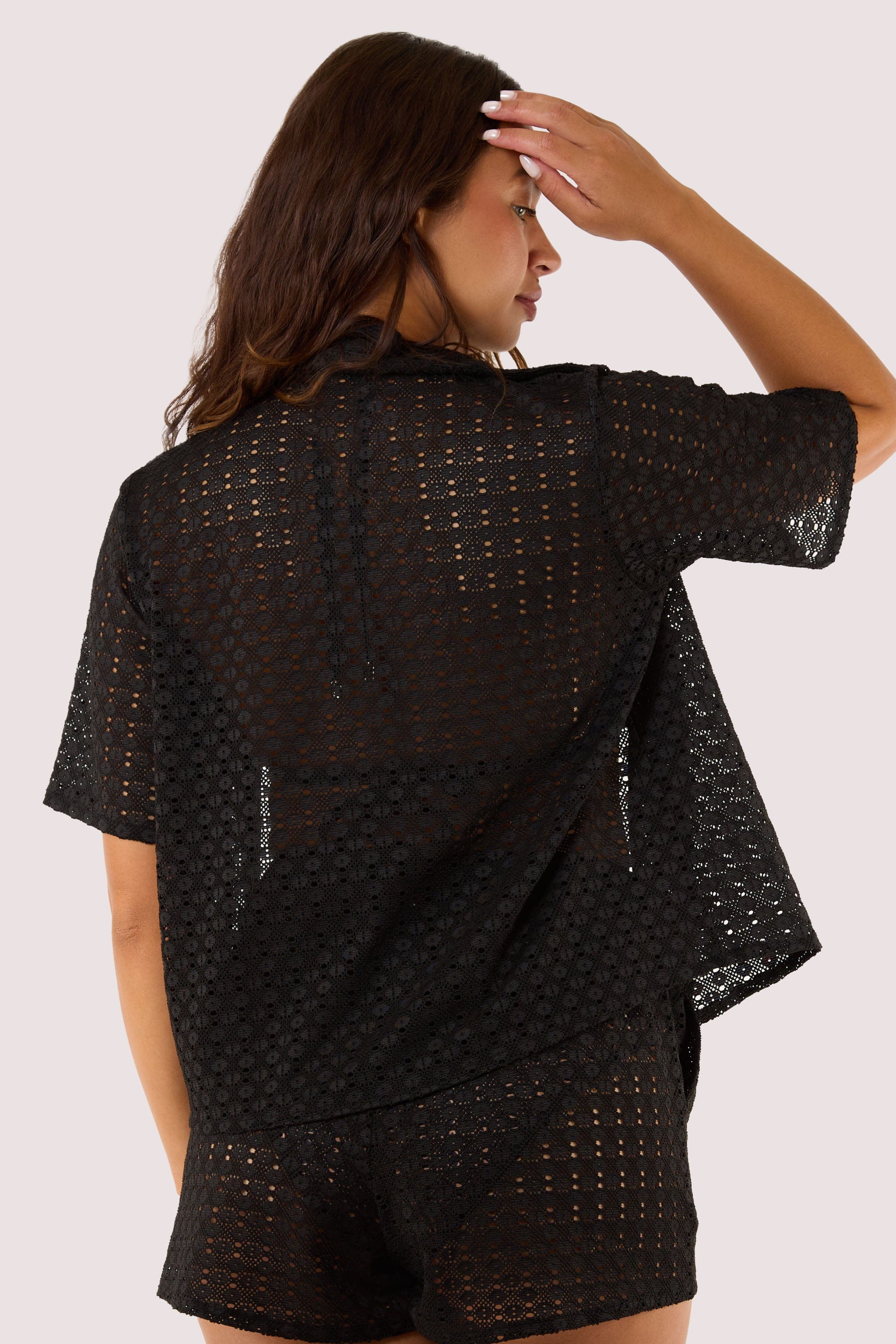Onyx Black Crochet Beach Shirt thumbnail 3