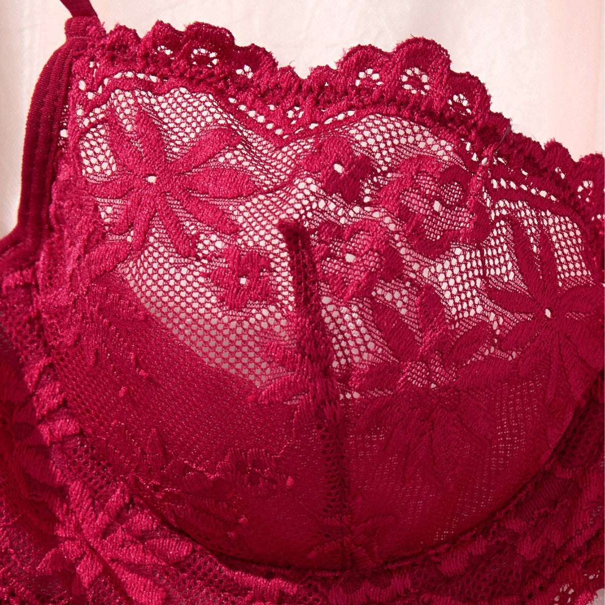 Sexy Burgundy Lace Deep V Bra and Panty Set thumbnail 3