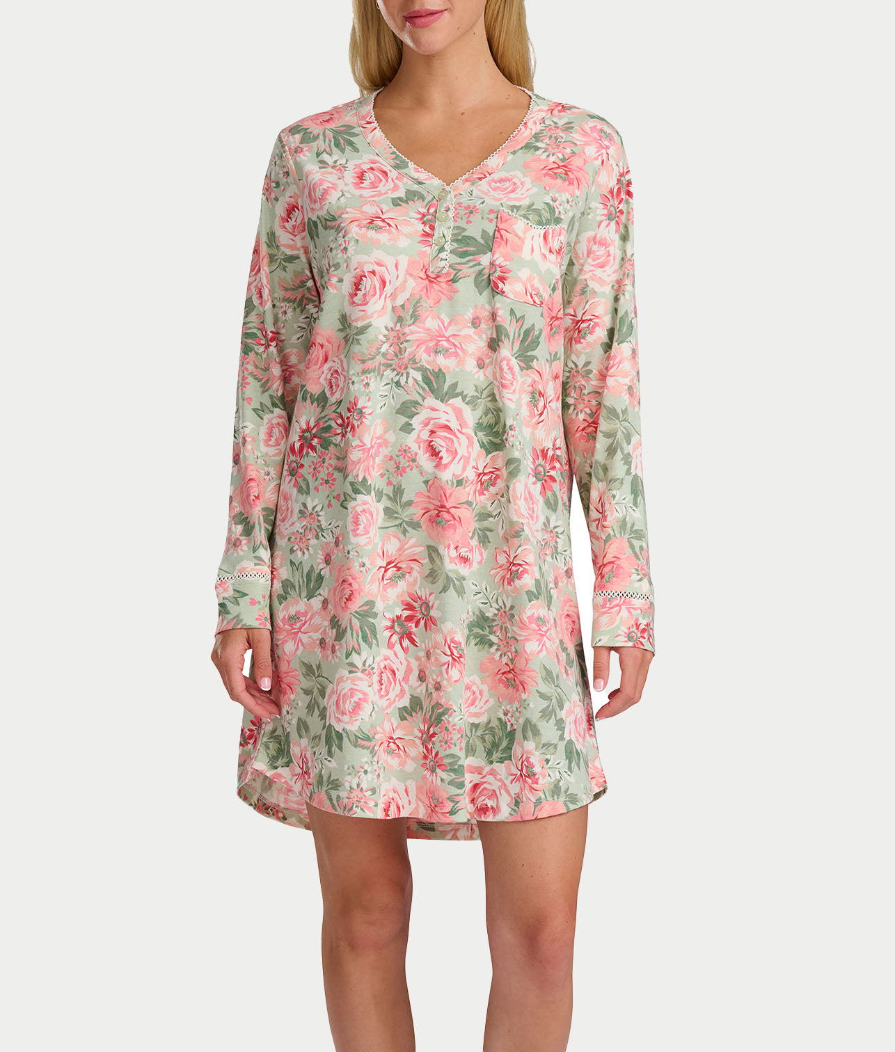 Vintage Dreams Henley Sleep Shirt With Picot Trim