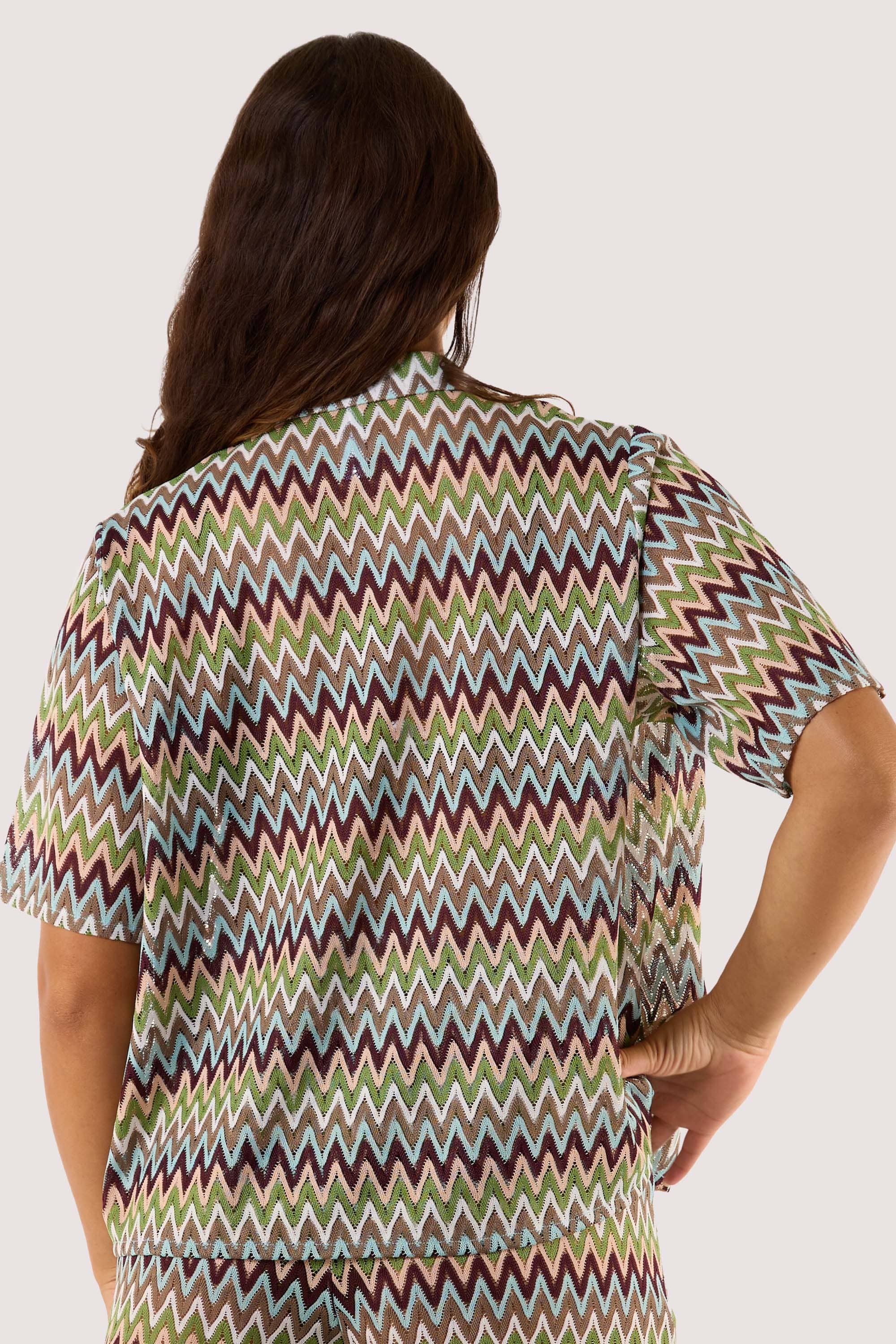 Kalahari Khaki Zig Zag Crochet Beach Shirt thumbnail 3