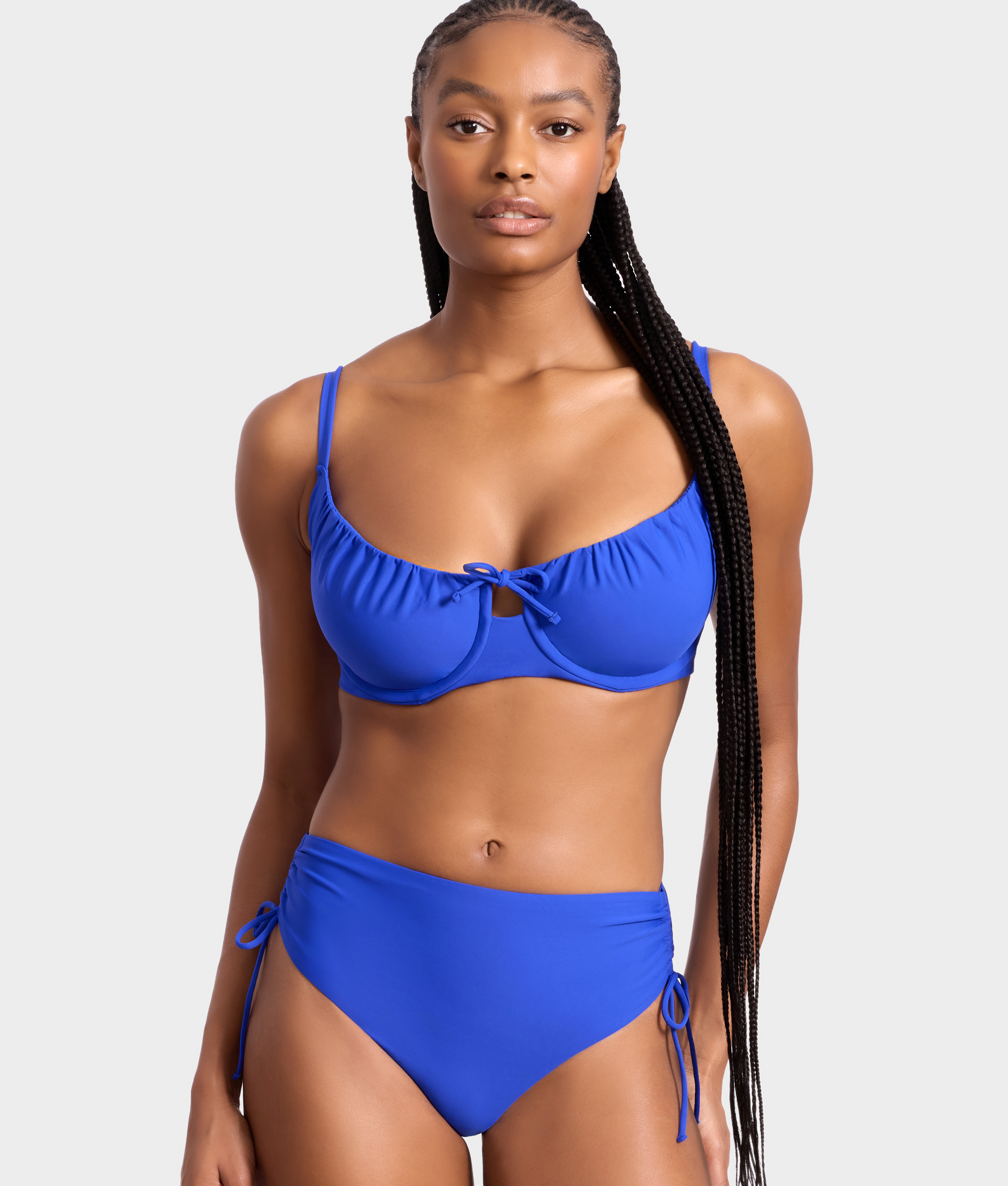 Adjustable Side Shirring High-Waist Bikini Bottom
