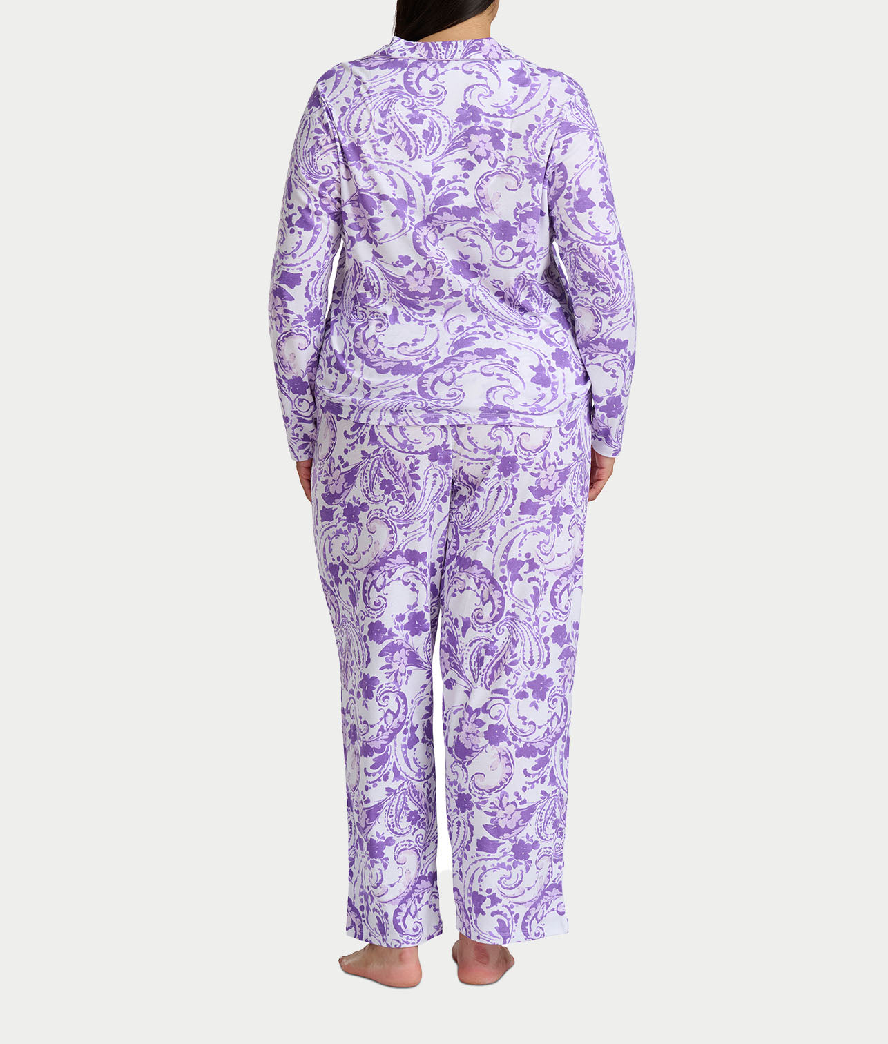 Paisley Fusion Knit Pajama Set with Satin thumbnail 2