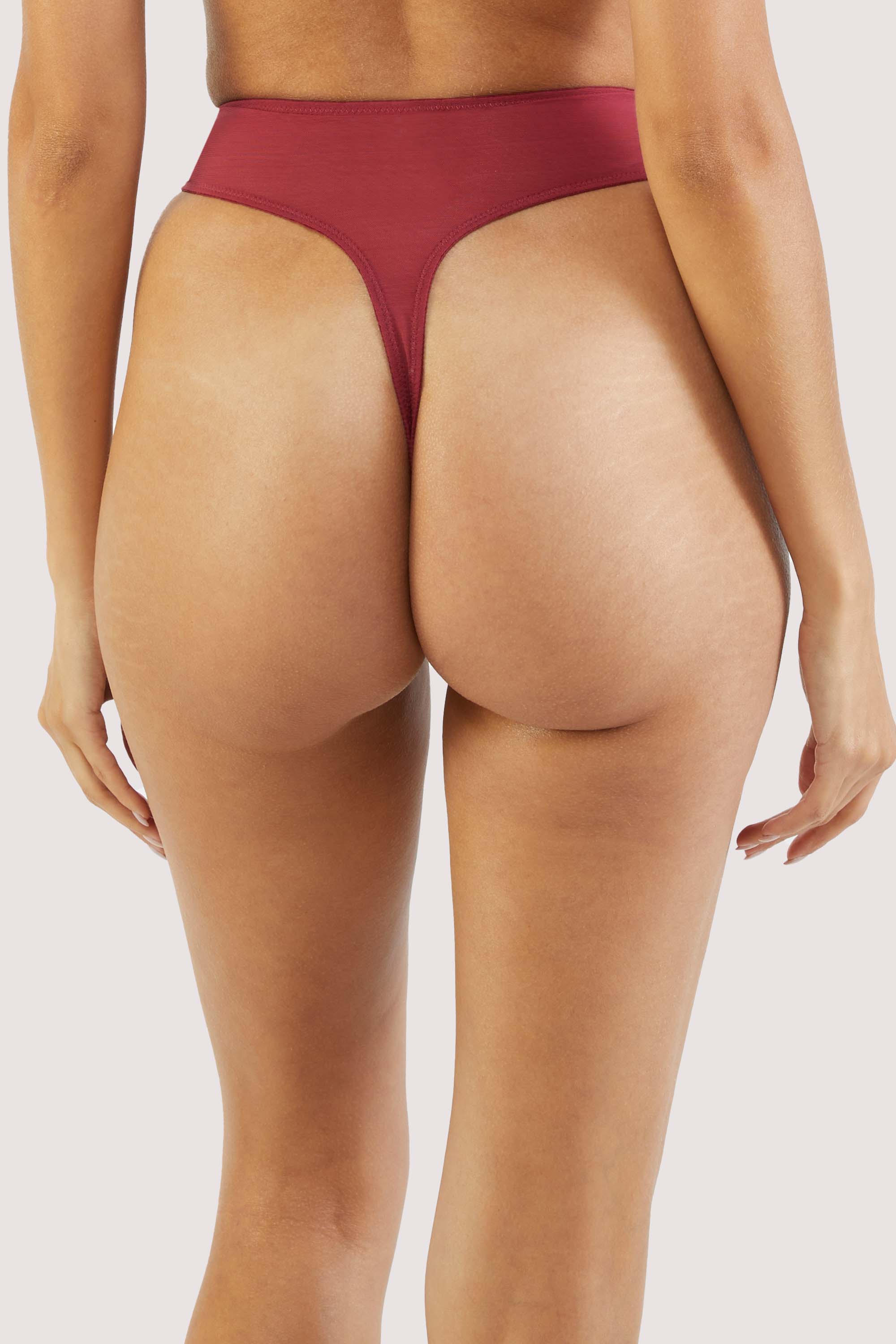 Etta Red Mesh And Satin High Waist Thong thumbnail 2