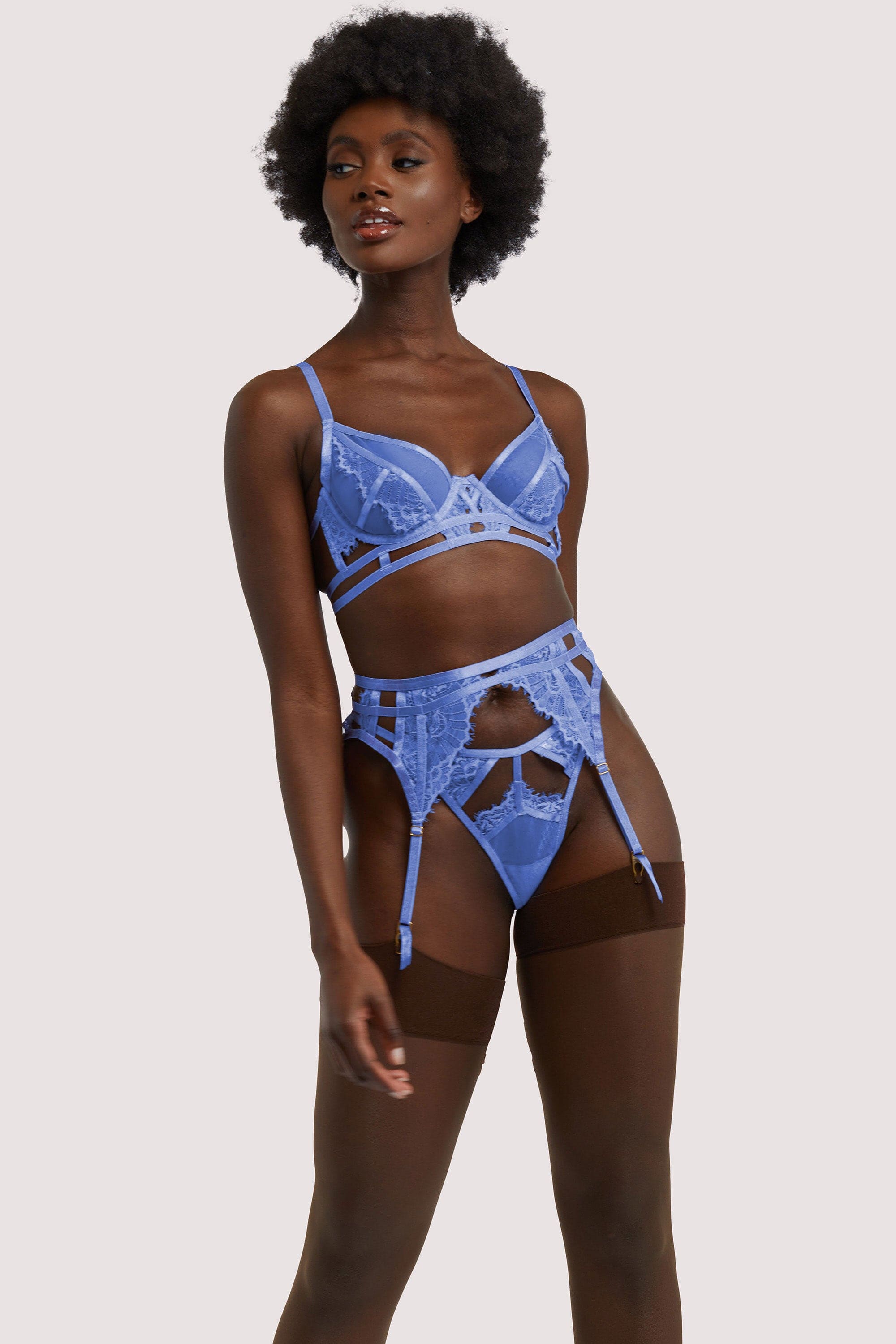 Claire Blue Caged Lace Bra thumbnail 3