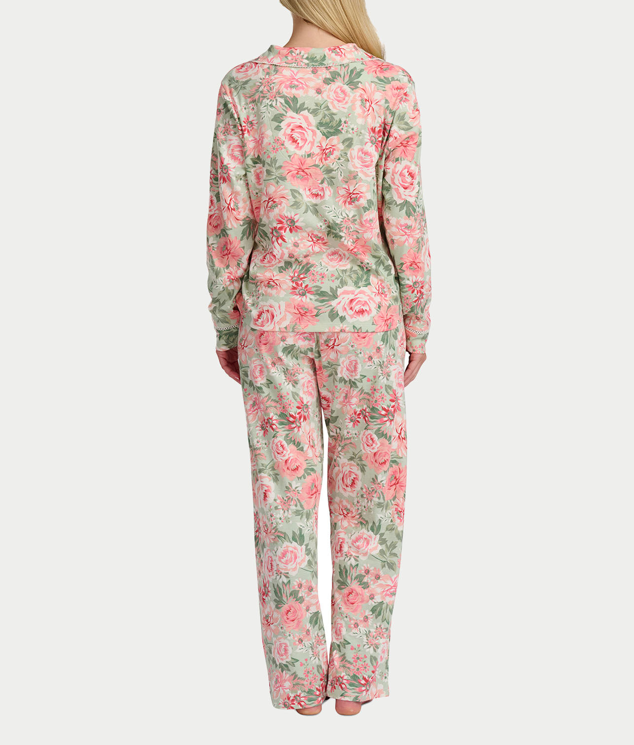 Vintage Dreams Long Sleeve Notch Pajama Set With Picot Trim thumbnail 2