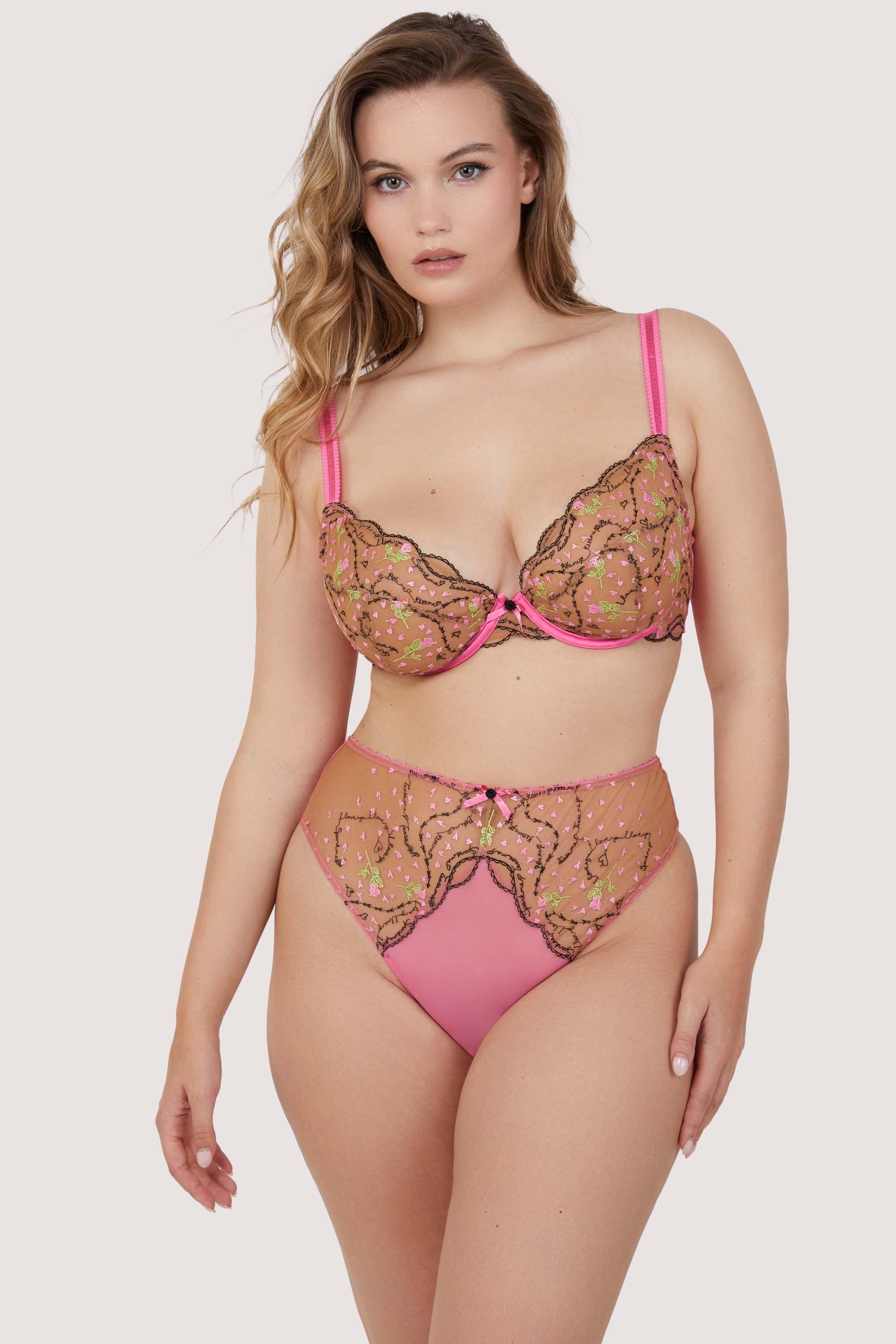 Spank Me Pink and Nude Custom Embroidery High waist Thong thumbnail 3