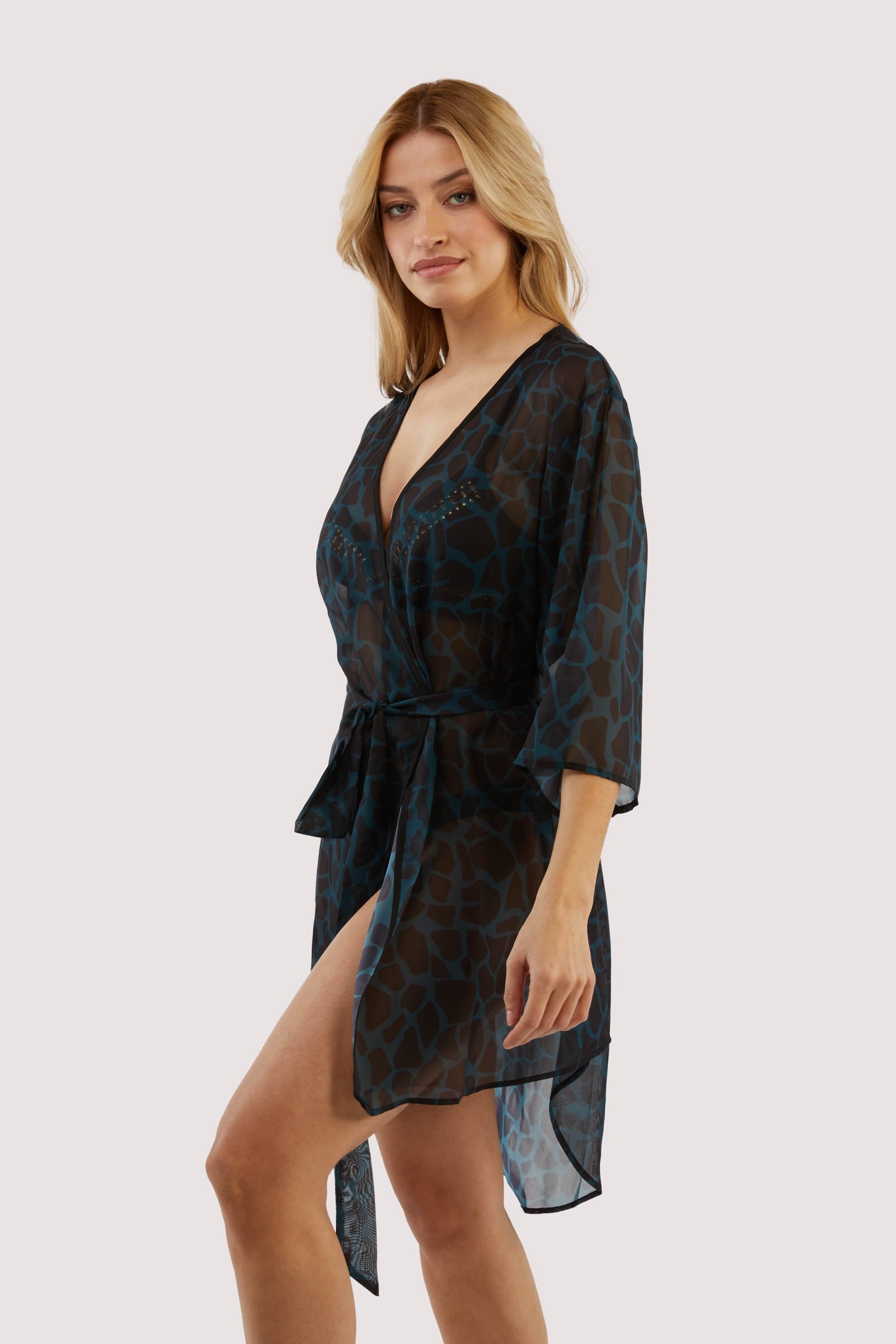 Khaki giraffe beach kimono thumbnail 3