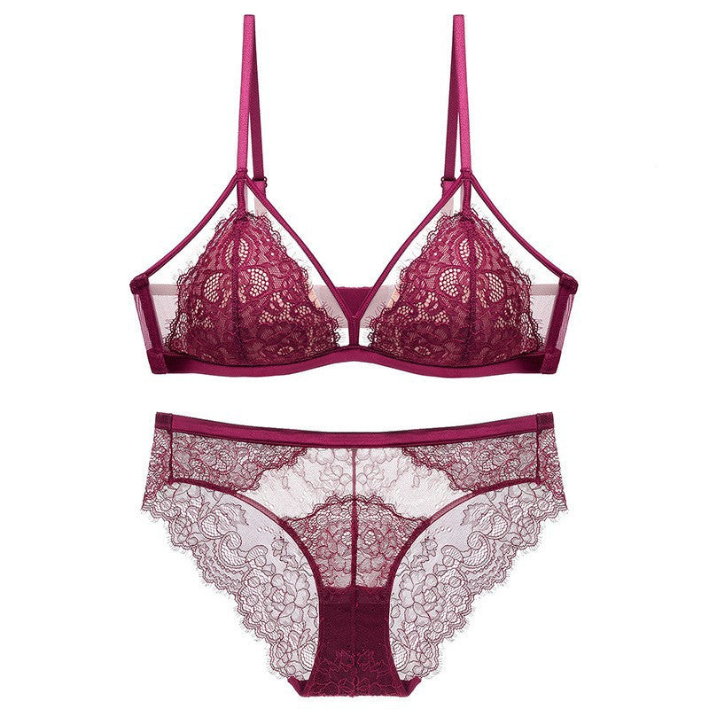 French Eyelash Lace Wireless Bra and Panty Set
