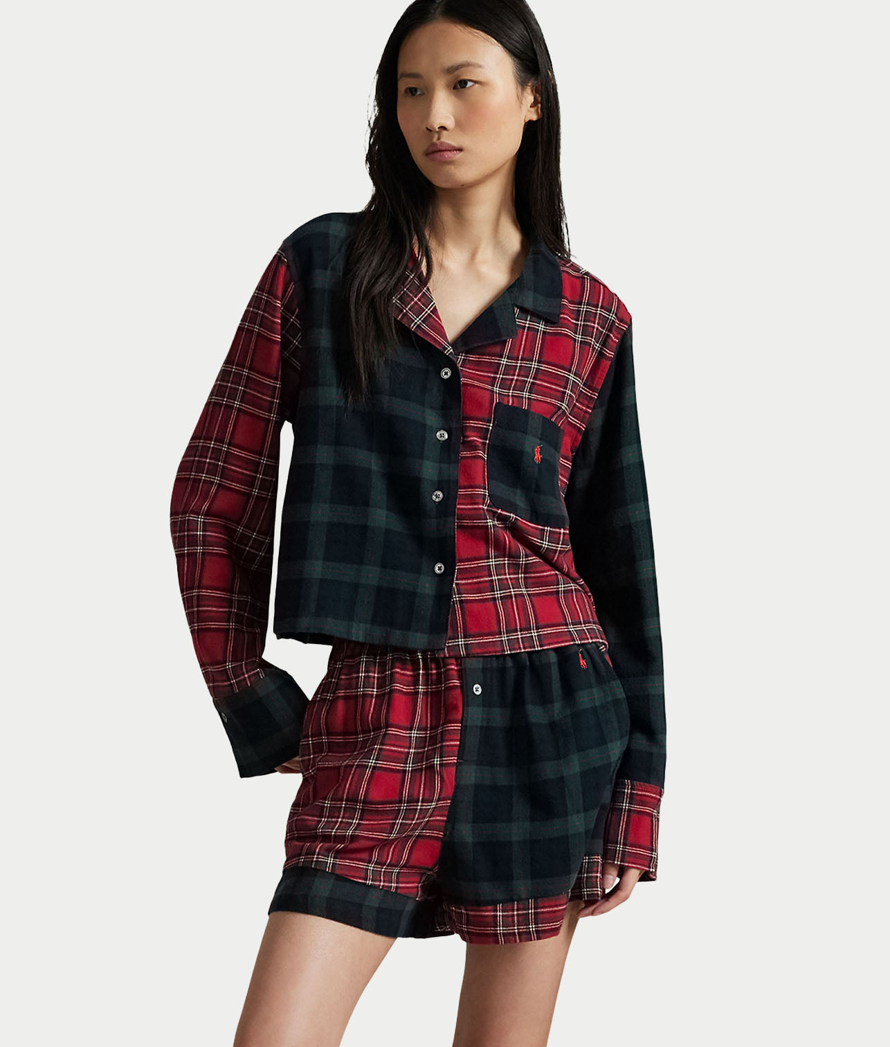 Crop & Boxer Plaid Woven Pajama Set