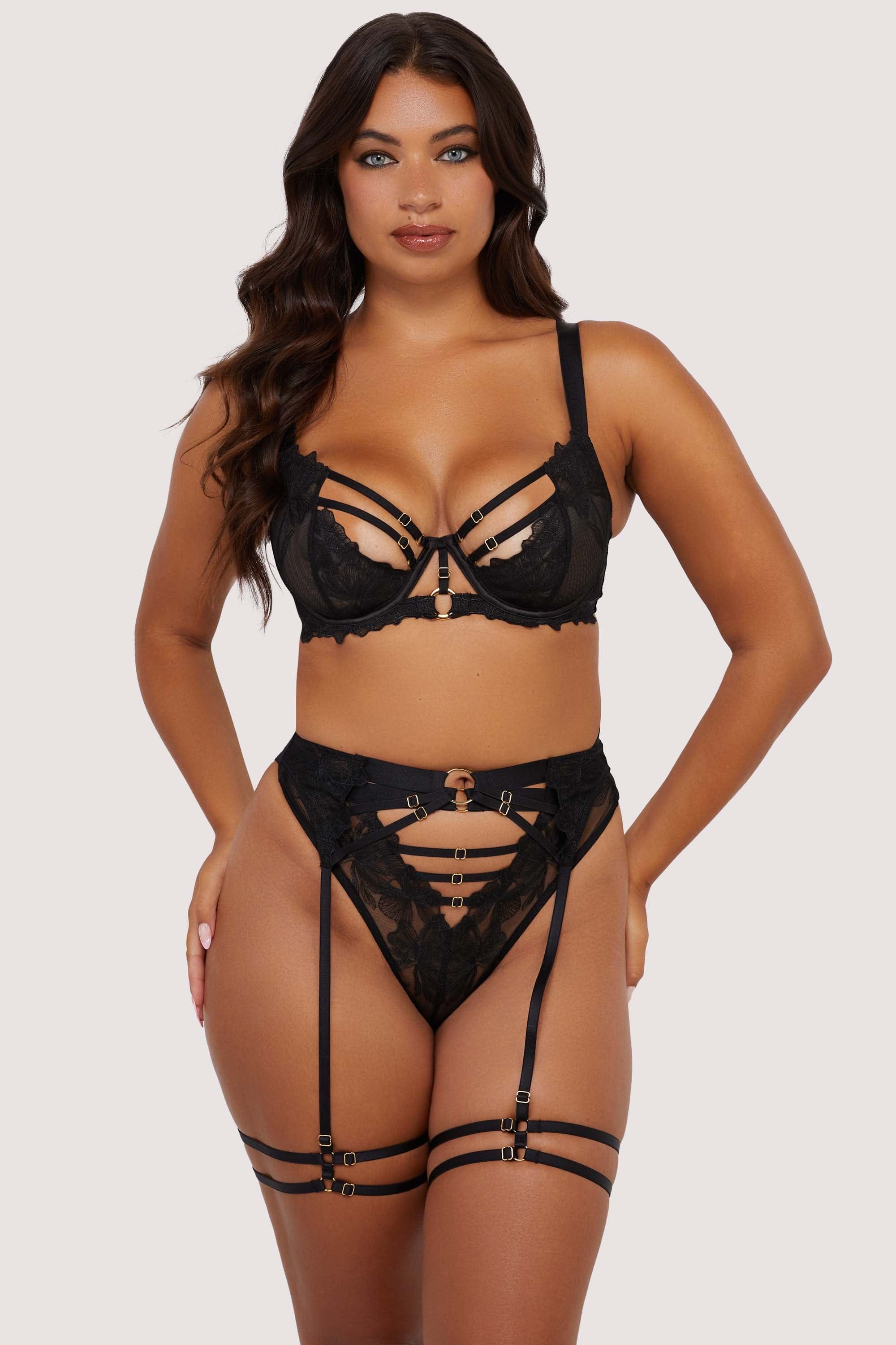 Eleanor Black Strappy Embroidery Thigh Harness thumbnail 3