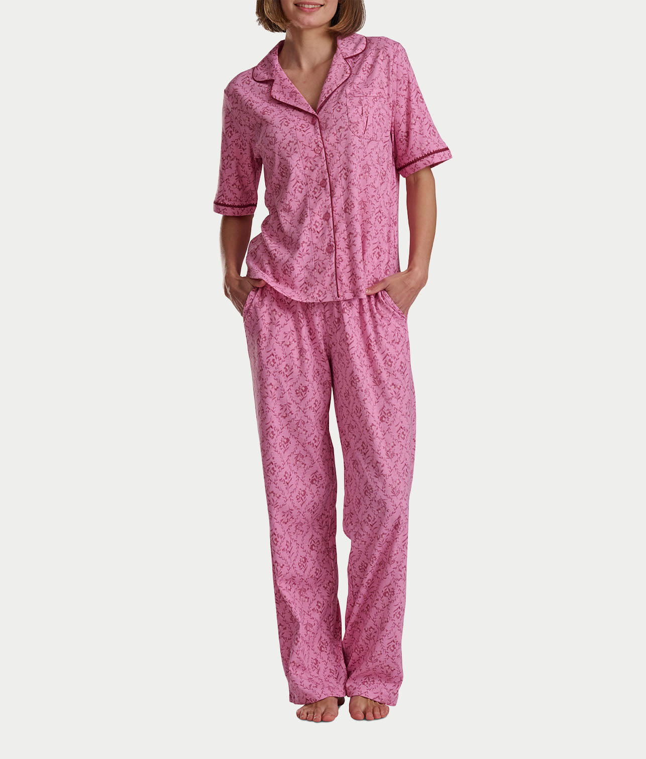 Romantic Fields Notch Collar Pajama Set with Lace