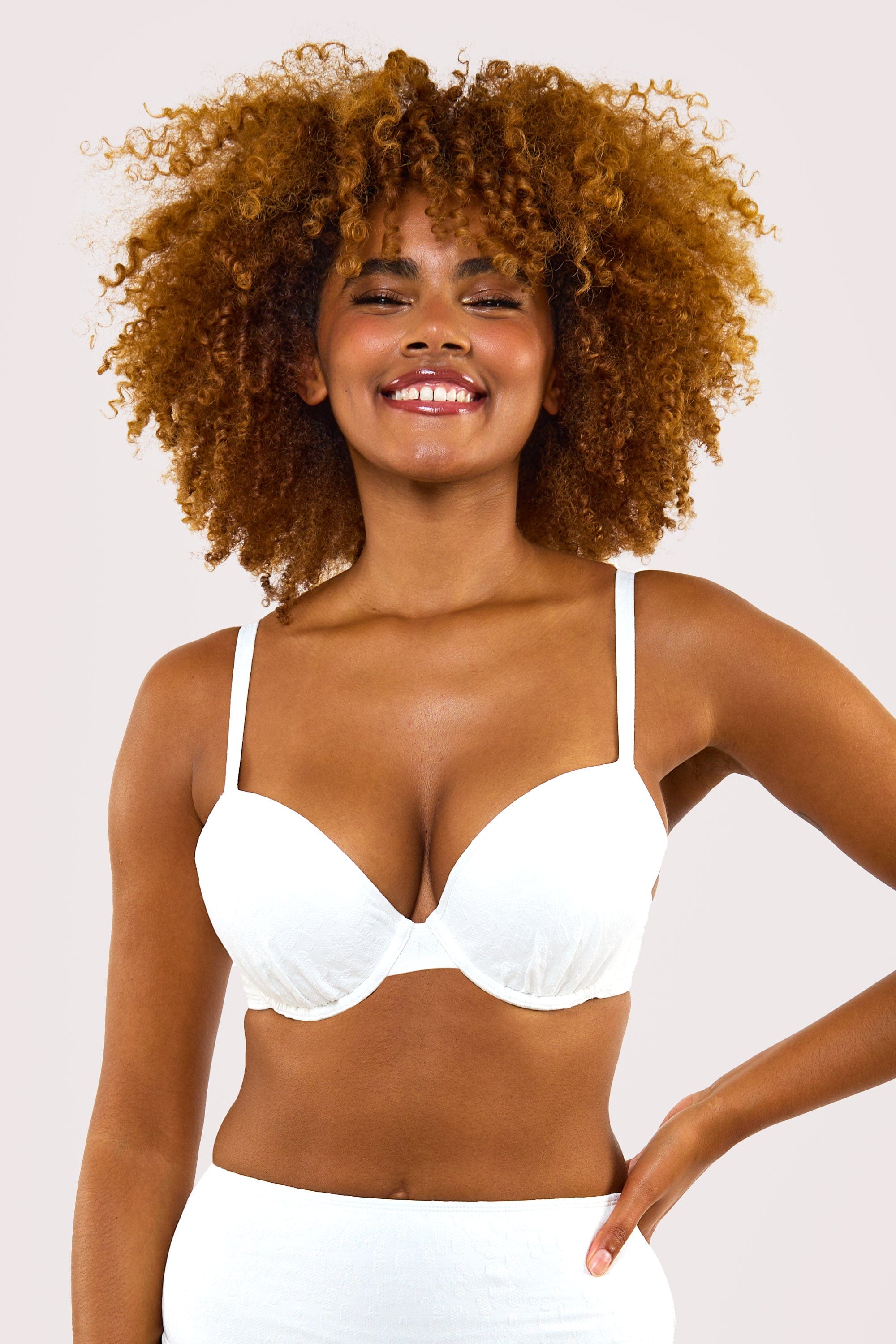 Zoe Fuller Bust Mix & Match White Floral Texture Padded Plunge Bikini Top thumbnail 2