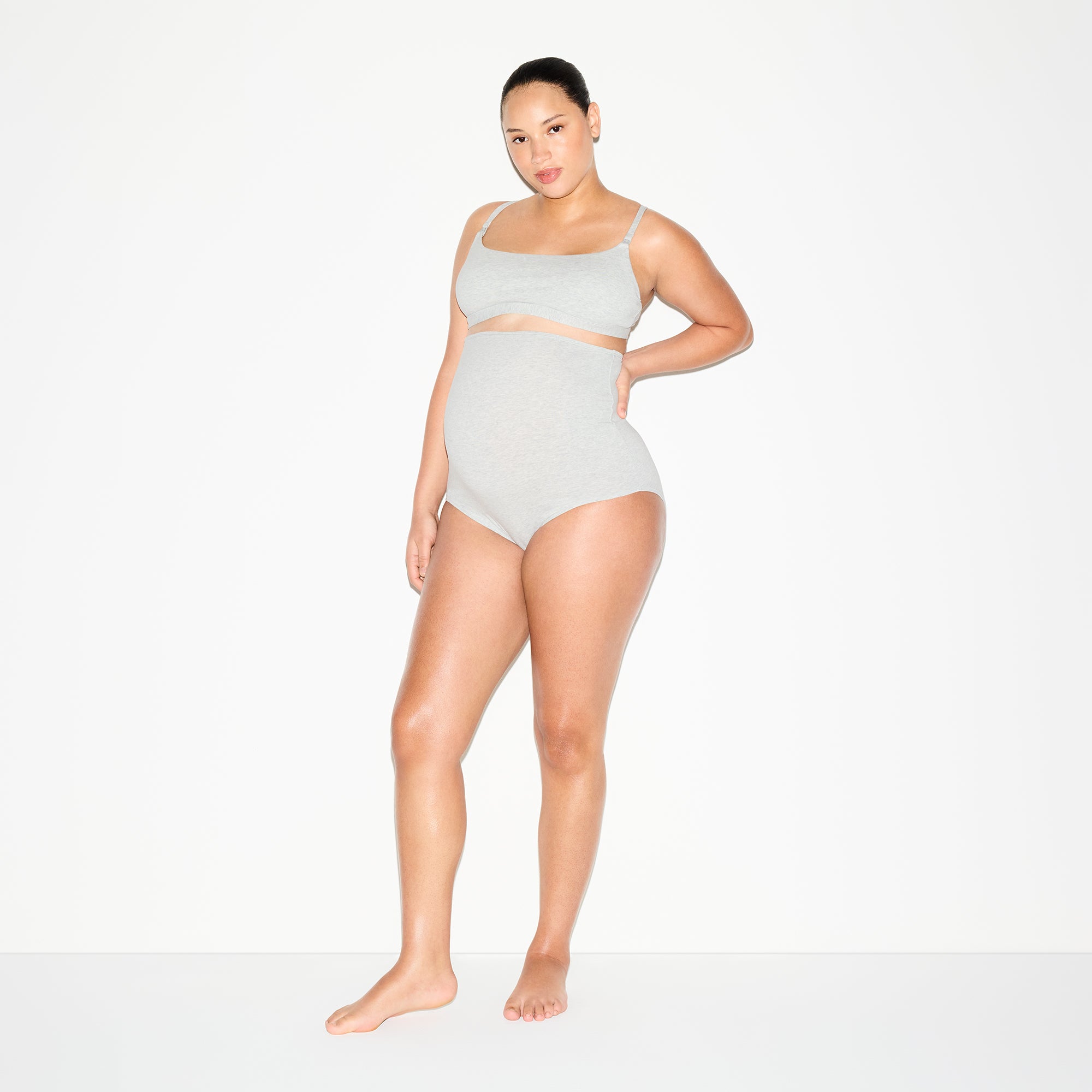 COTTON JERSEY MATERNITY HIGH-WAISTED BRIEF 5-PACK | LIGHT HEATHER GREY thumbnail 3