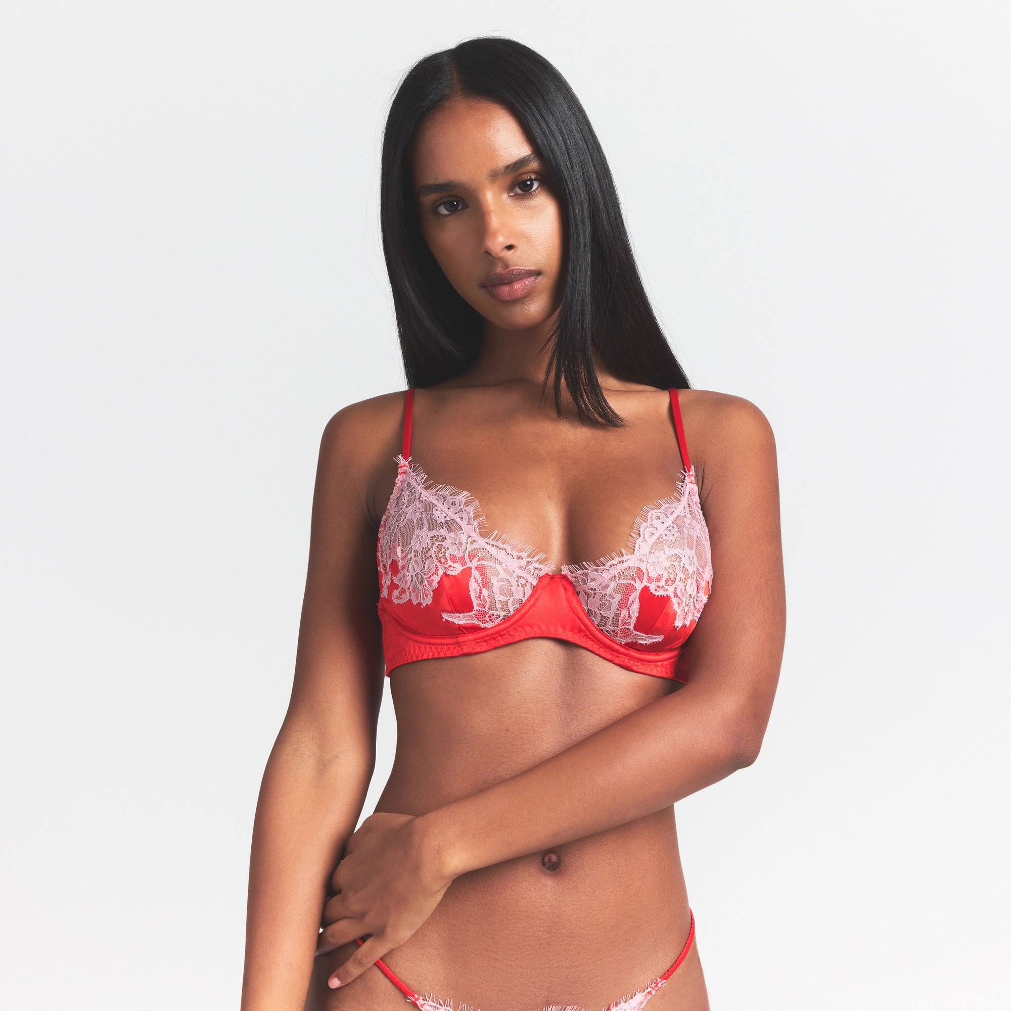 SILK LACE UNLINED DEMI BRA | RUBY CONTRAST thumbnail 3