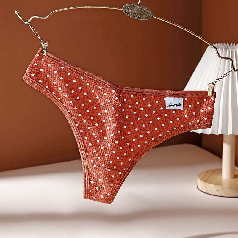 Women Cotton Breathable Polka Dots Soft Seamless Thongs Low Waist G-String Panties thumbnail 3