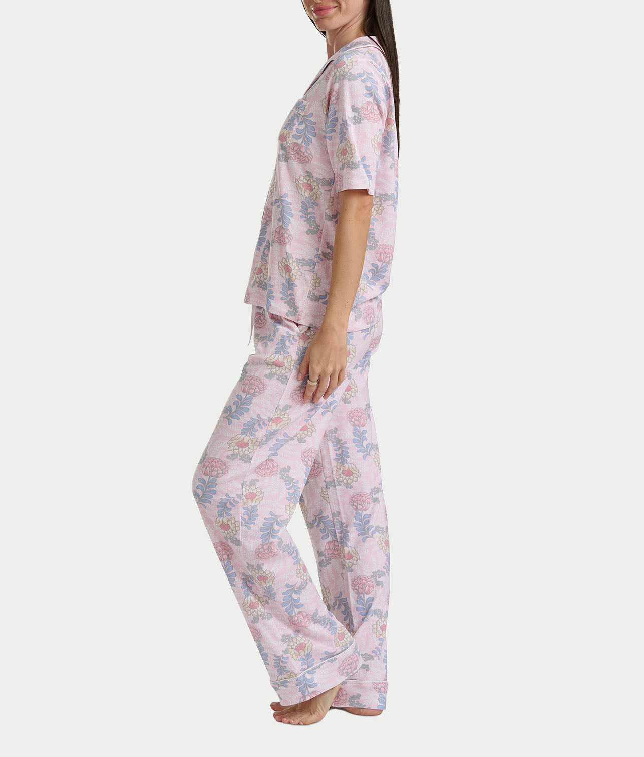 Notch Collar Elbow Sleeve Pajama Set thumbnail 3