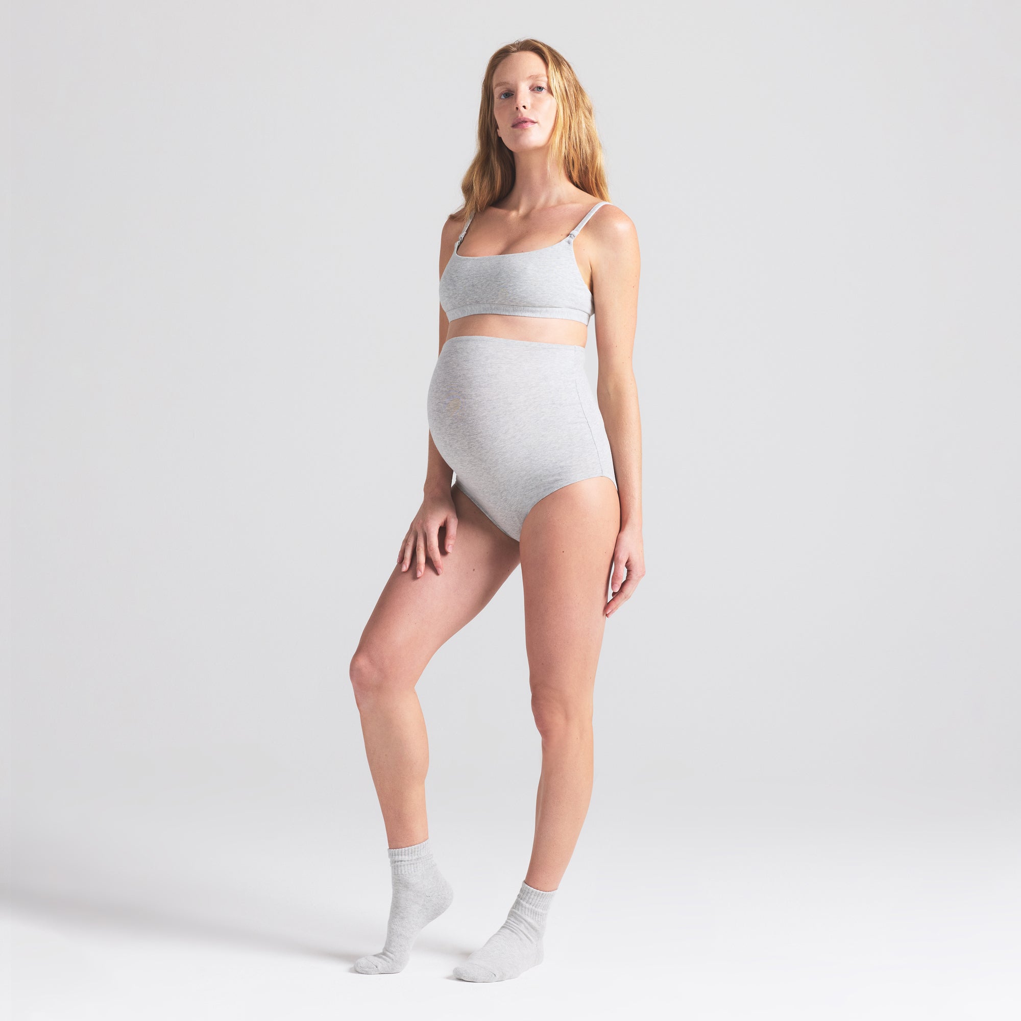 COTTON JERSEY MATERNITY HIGH-WAISTED BRIEF | LIGHT HEATHER GREY thumbnail 3