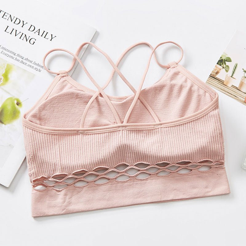 Seamless Fishnet Cut-out Wrap Summer Friendly Women's Sports Bra thumbnail 2