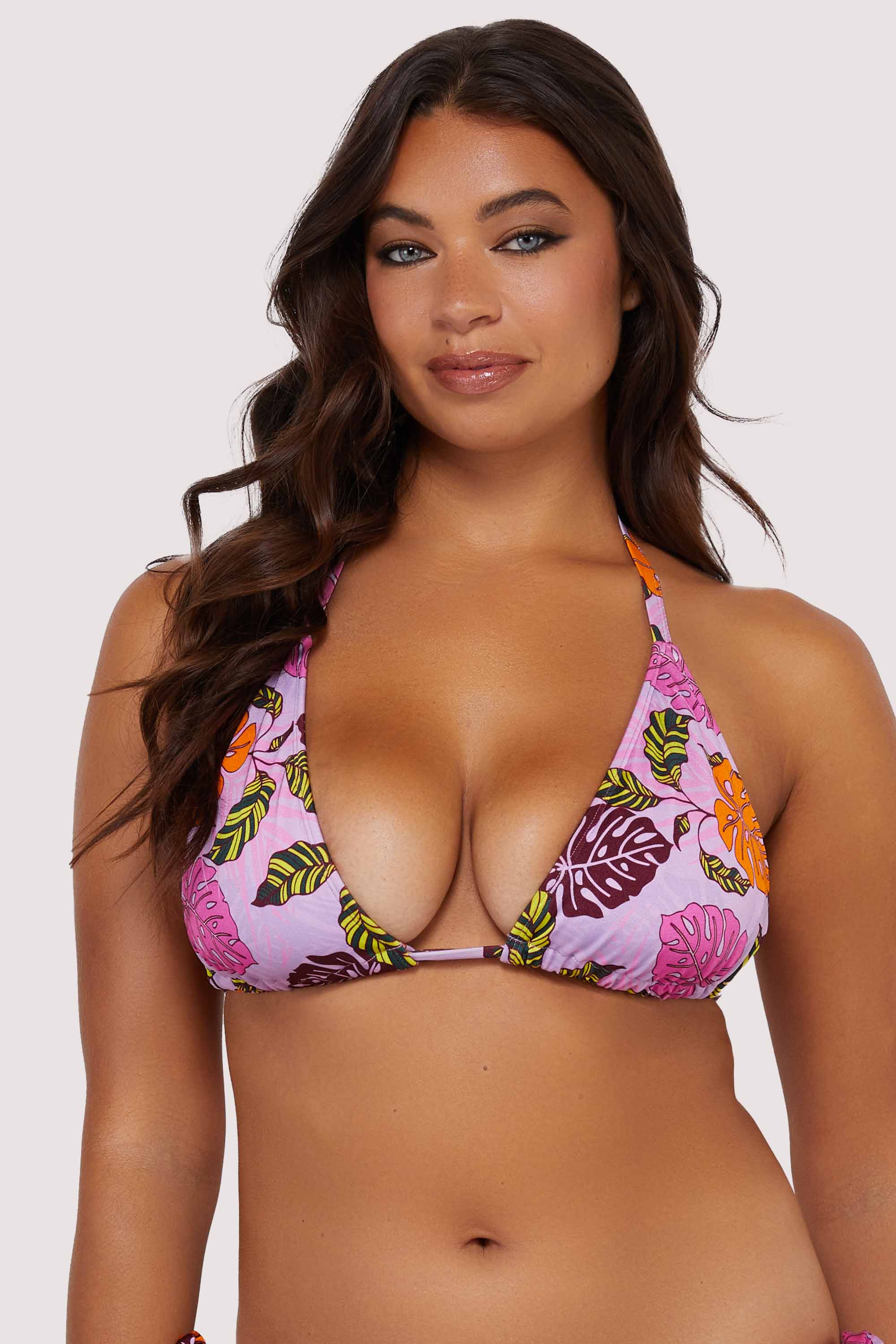 Riley Fuller Bust Mix & Match Pink Palm Print Triangle Bikini Top thumbnail 2