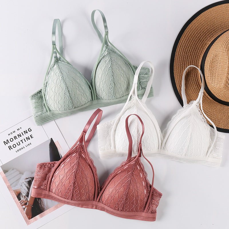 Women's Floral Lace Seamless Bralette, Deep V Triangle Cup Push-Up Bras thumbnail 3