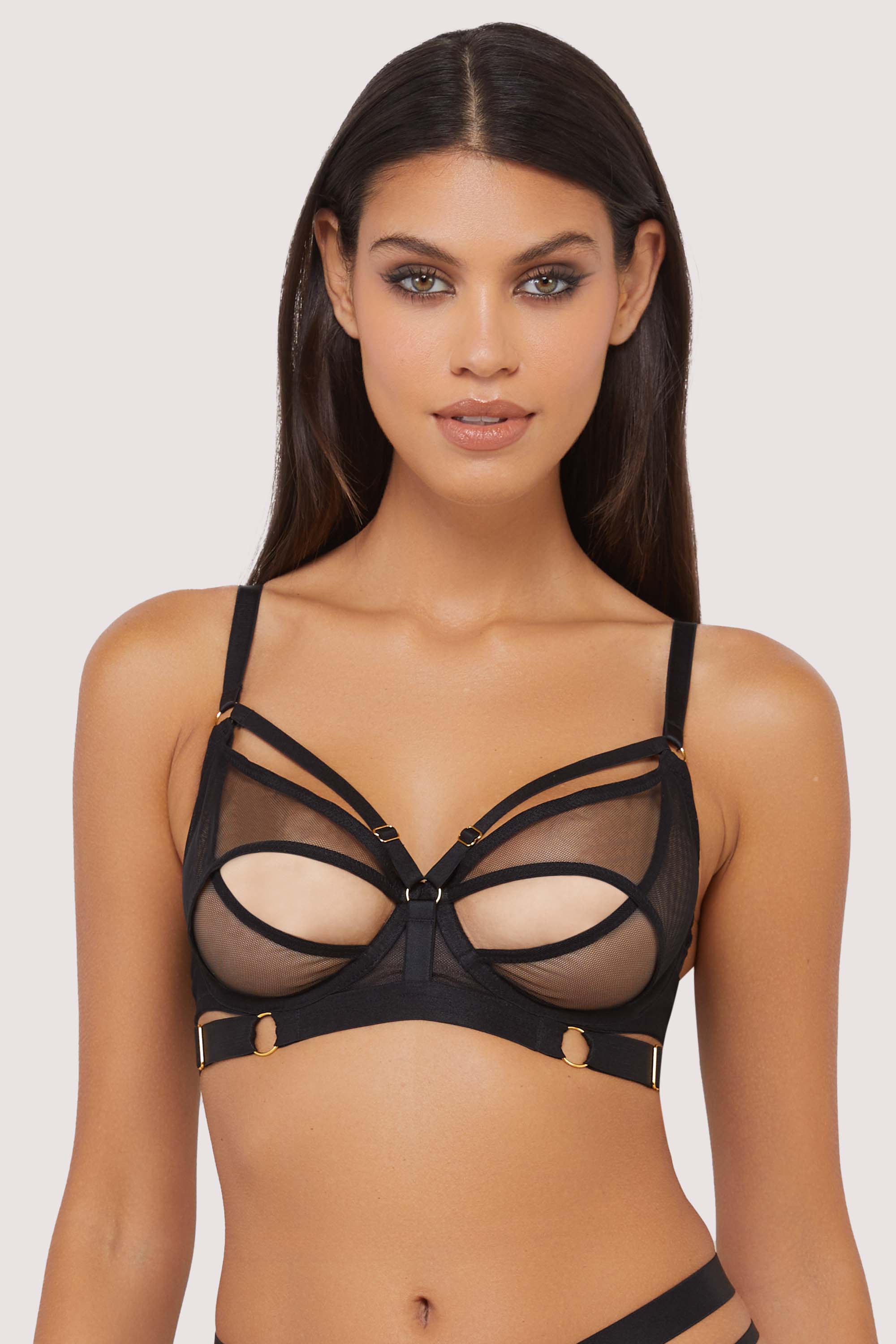 Alexa Black Mesh Overlay Thick Strap Bra thumbnail 2